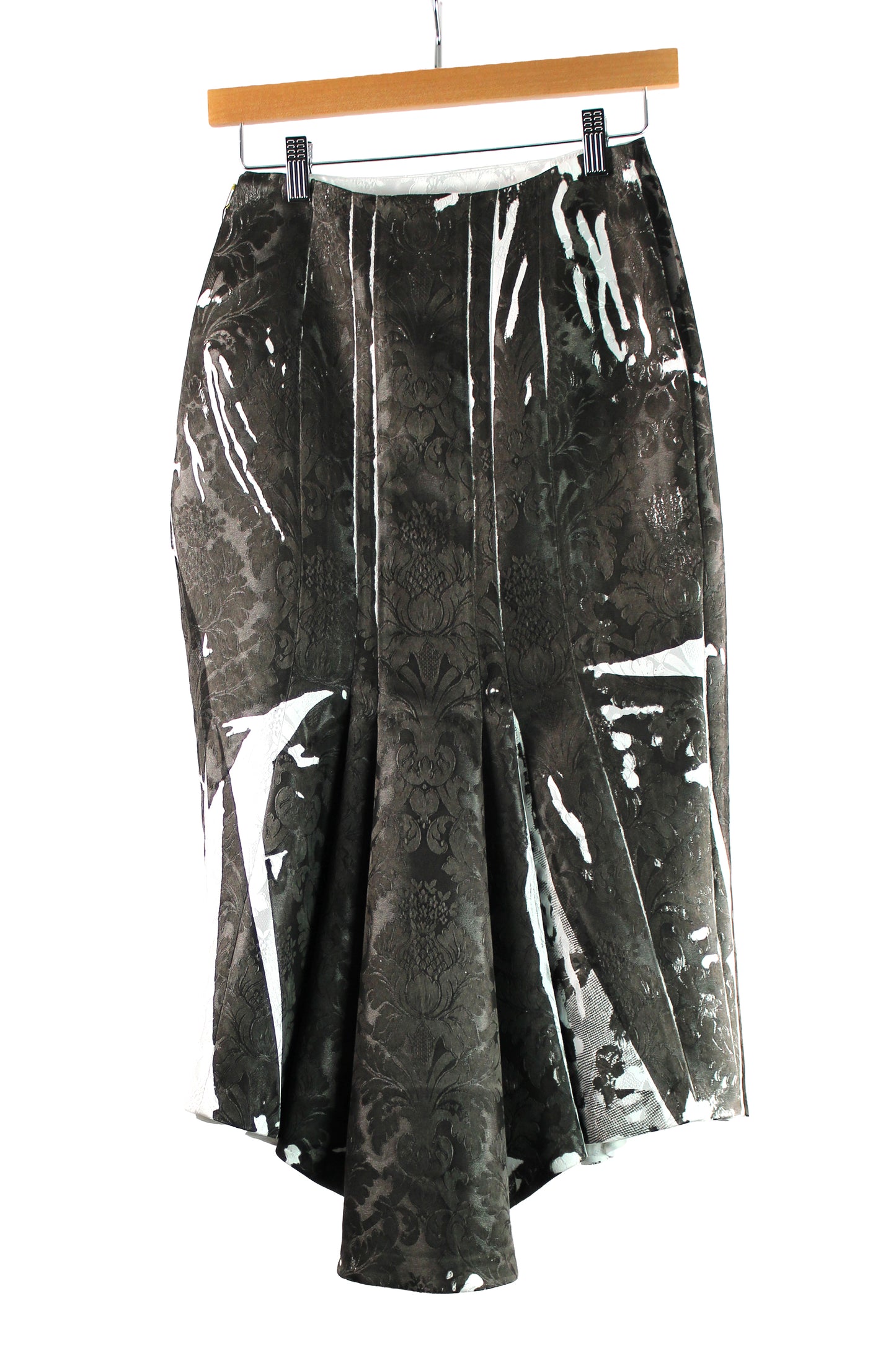 White Silk Jacquard Skirt with Black Print