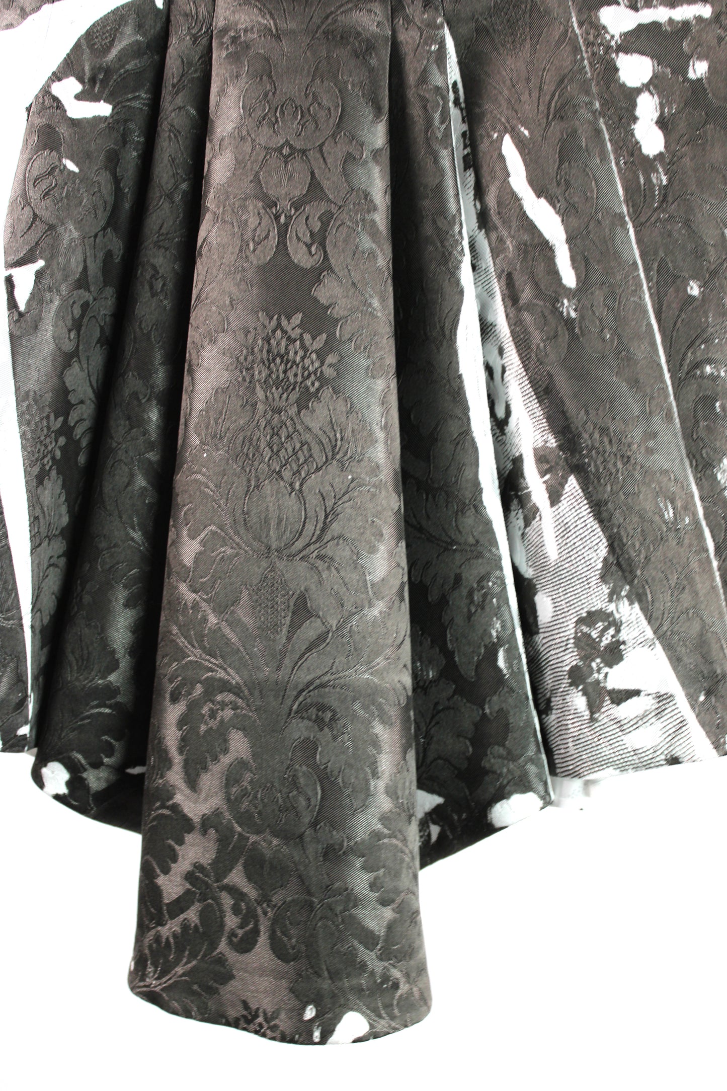 White Silk Jacquard Skirt with Black Print