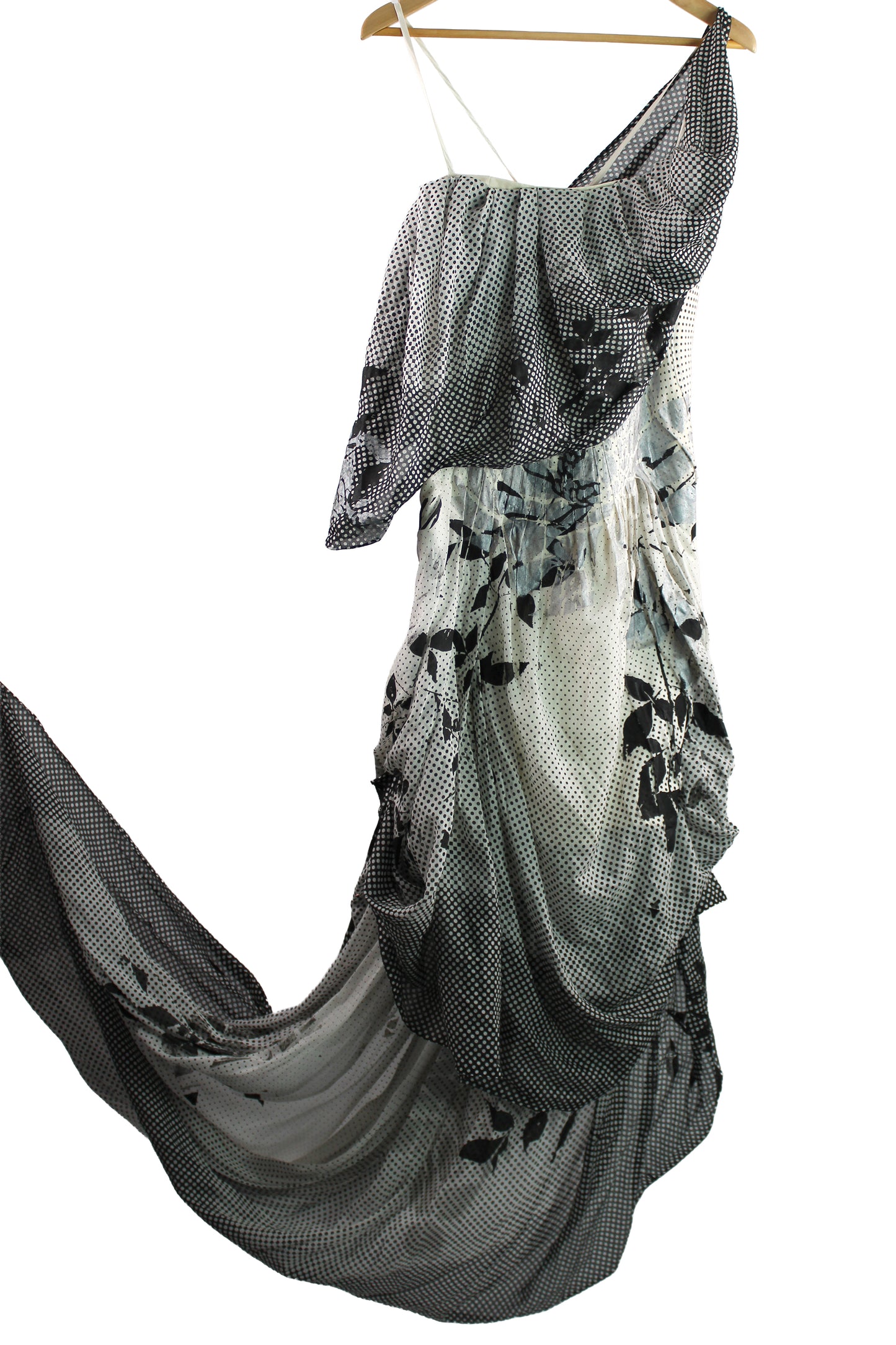 Black and White Fine Wool Dress with Floral Print