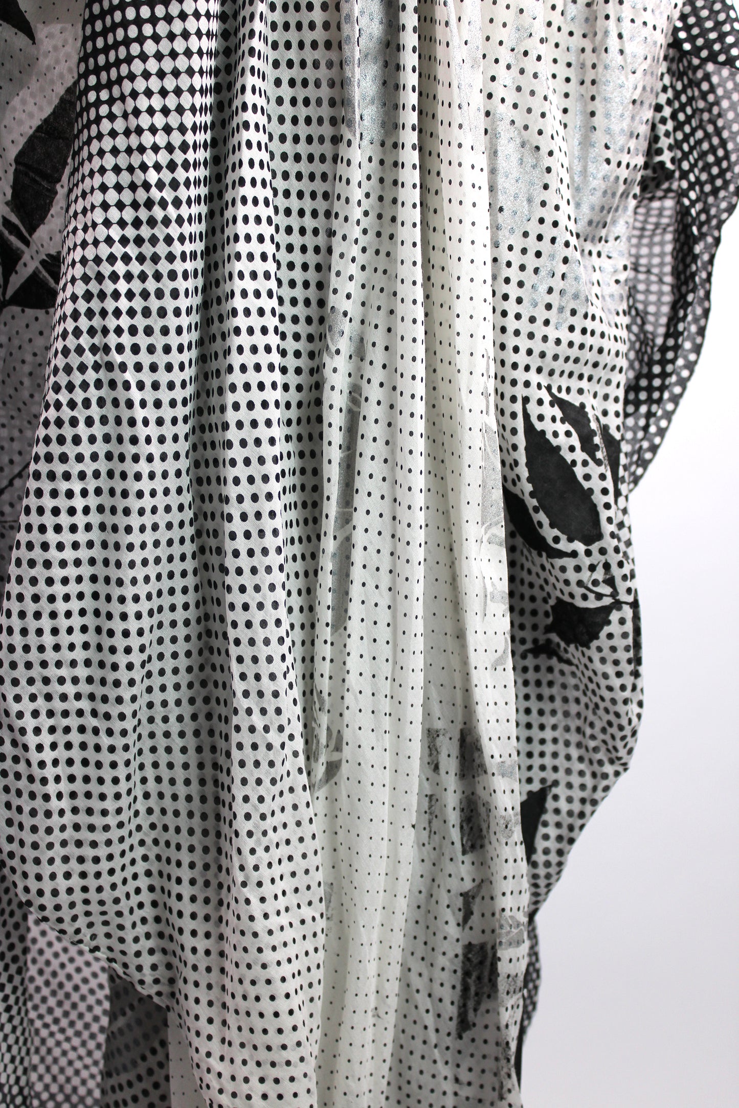 Black and White Fine Wool Dress with Floral Print