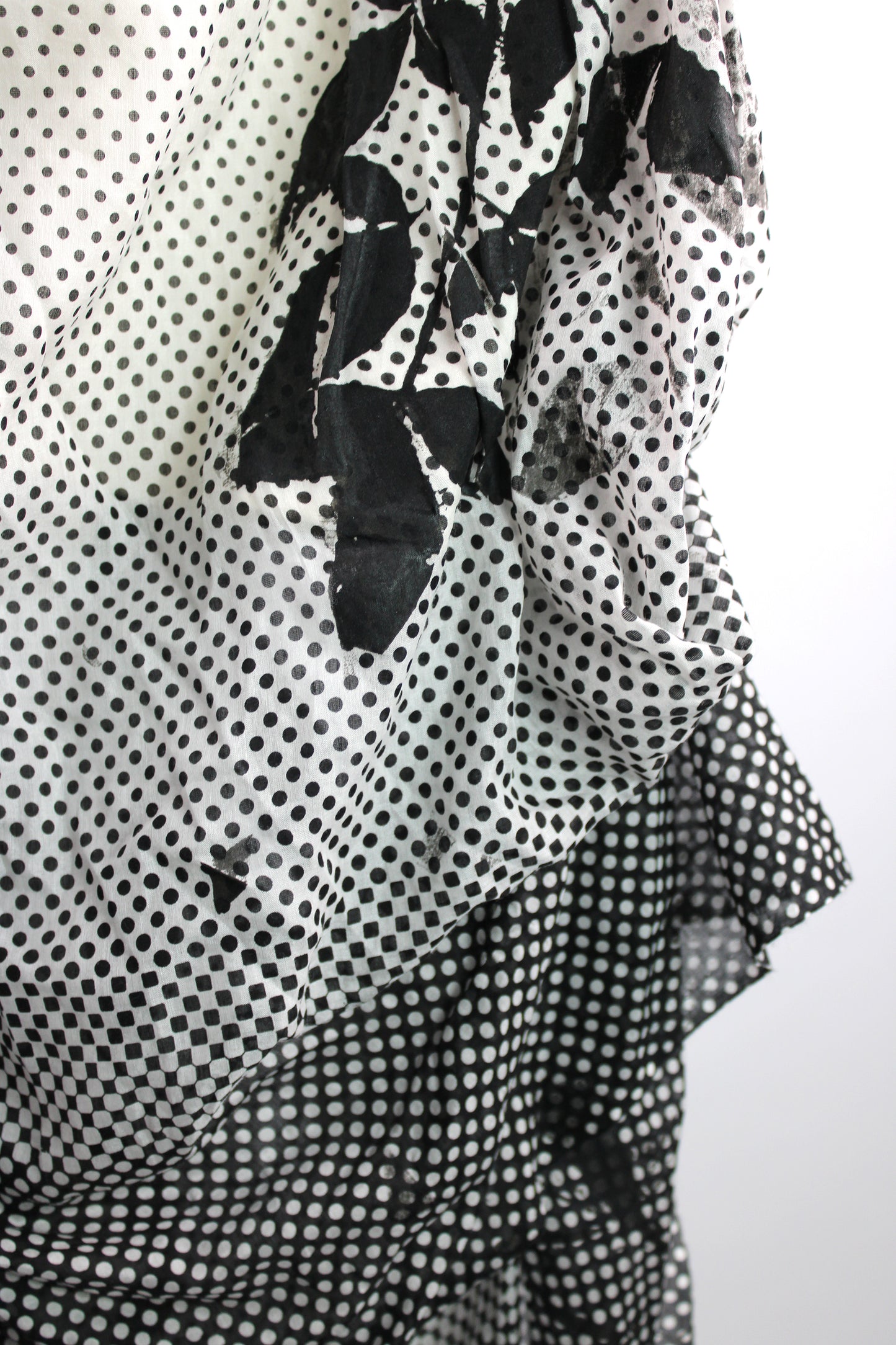 Black and White Fine Wool Dress with Floral Print