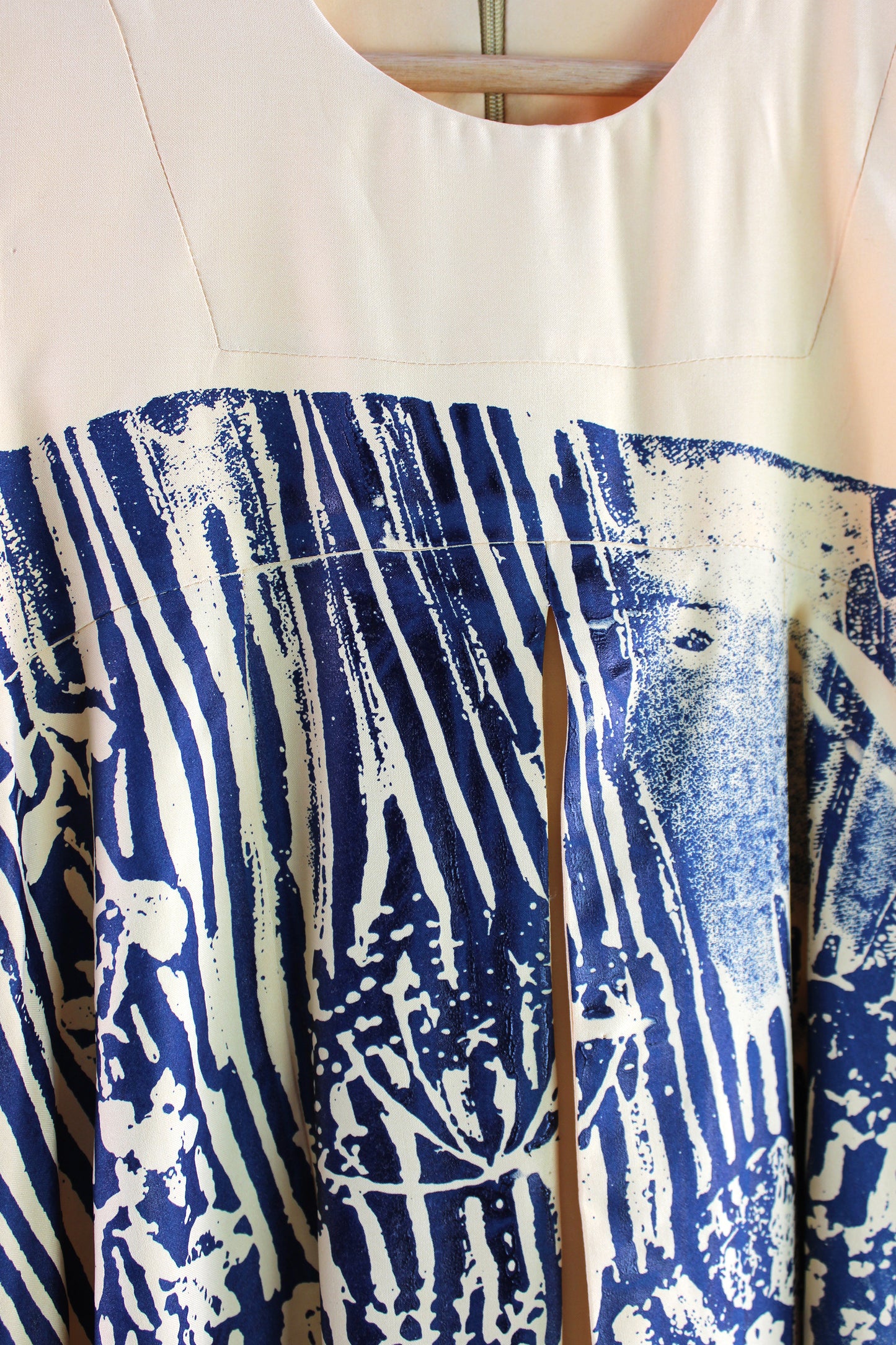 Yellow Viscose Dress with Navy Print