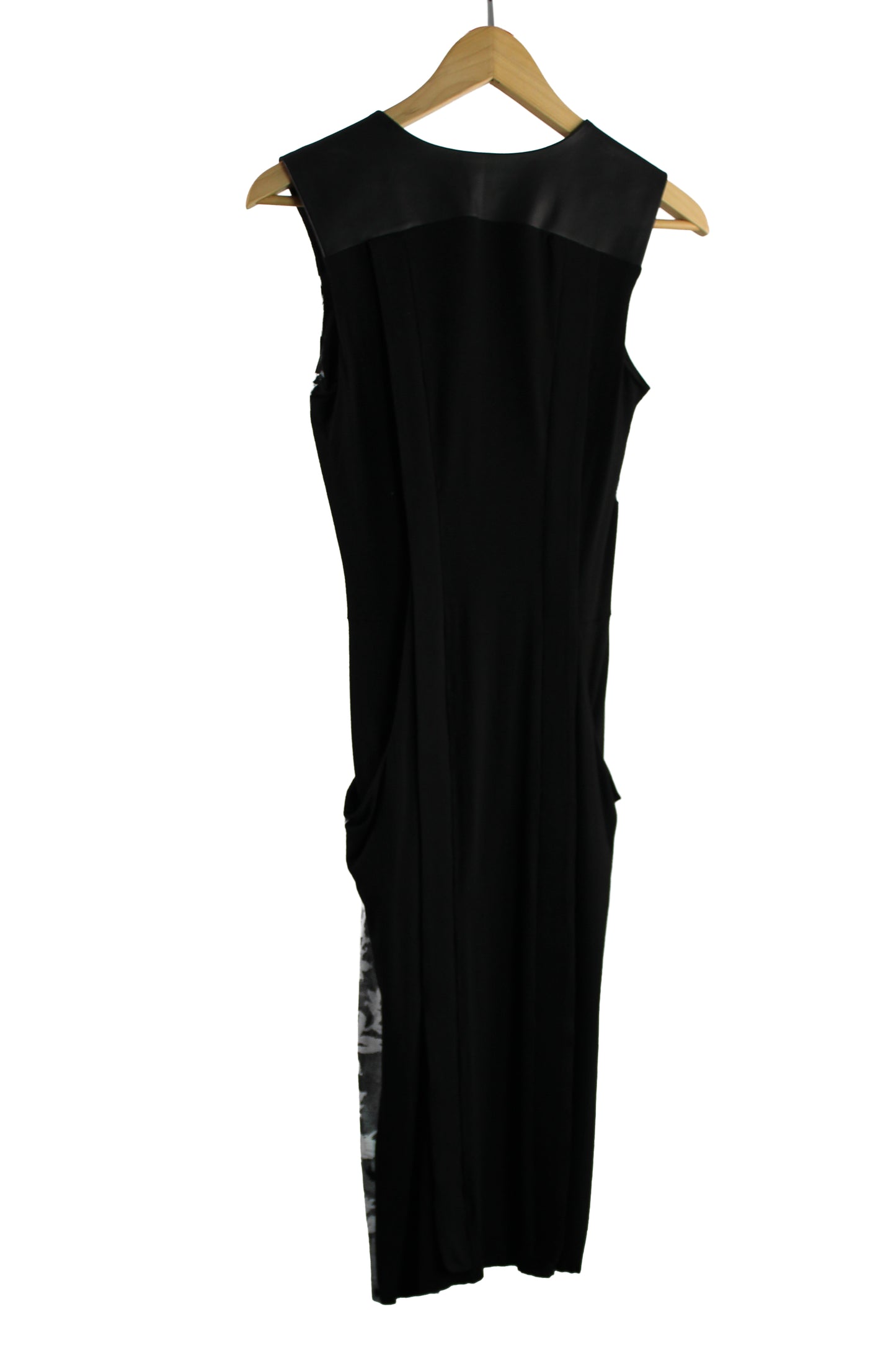 Sleeveless Black Viscose Dress with White Print
