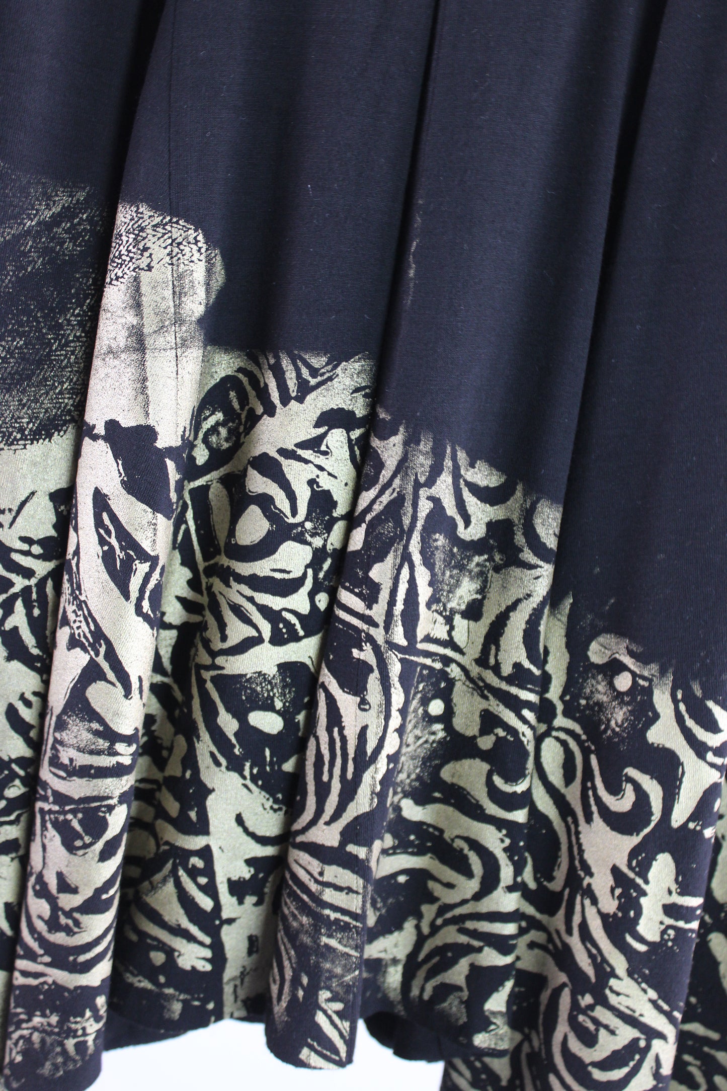 Sleeveless Black Rayon Top with Gold Print