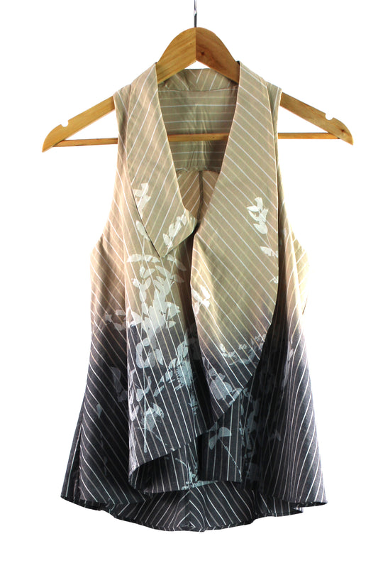 Sleeveless Cotton Shirt Faded Grey with White Floral Print