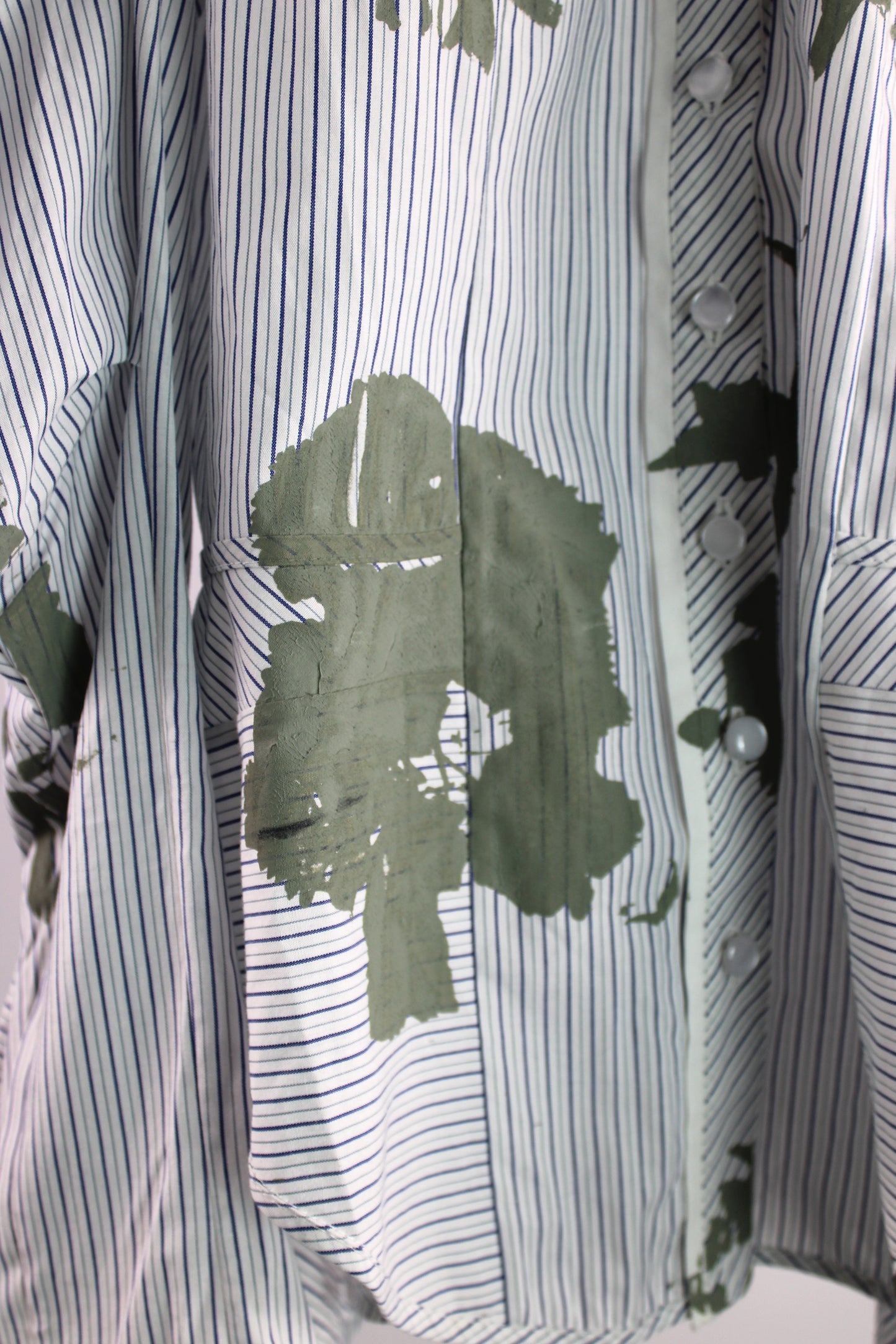 Blue Pinstripe Cotton Shirt with Grey Floral Print