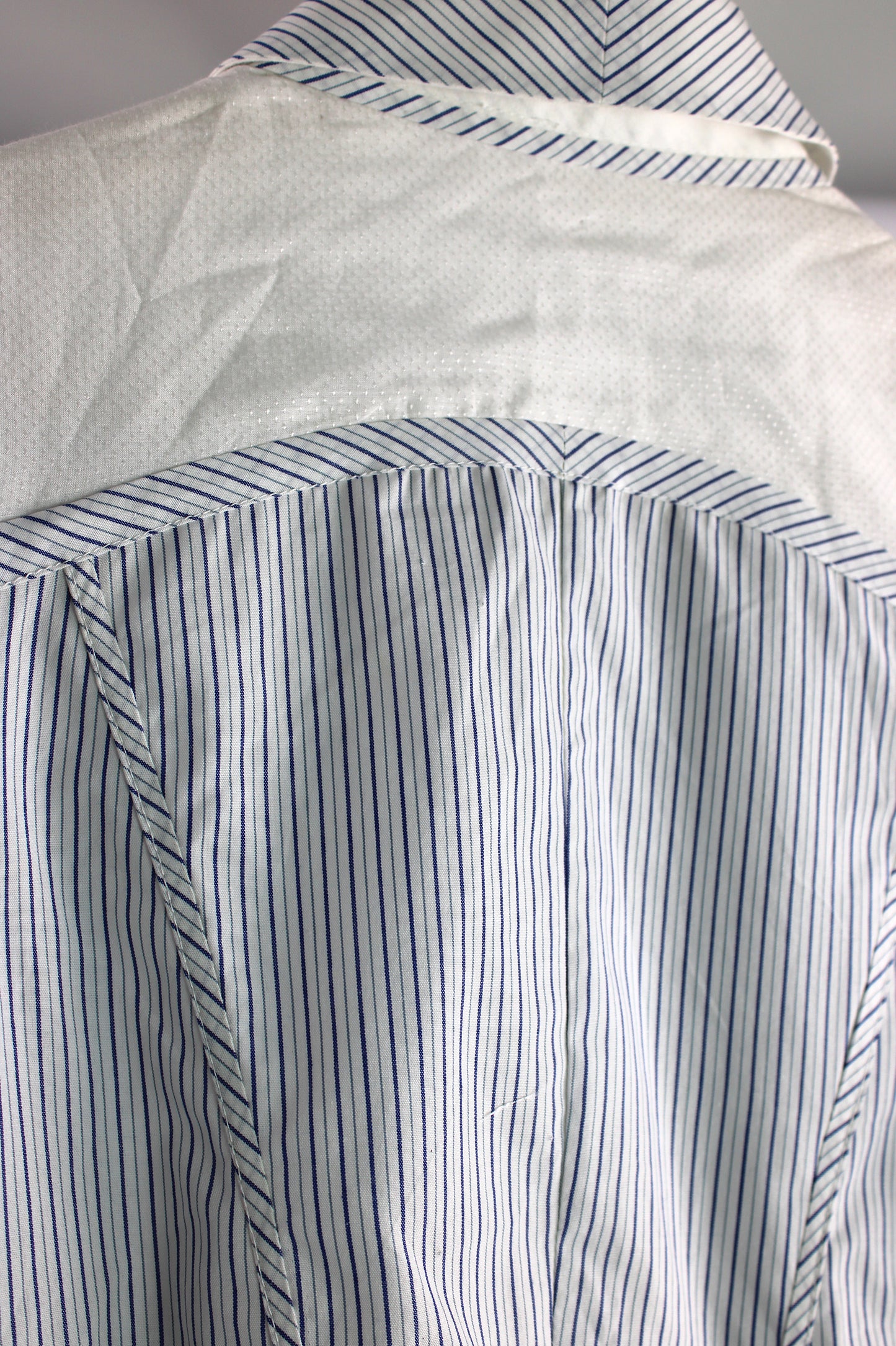 Blue Pinstripe Cotton Shirt with Grey Floral Print