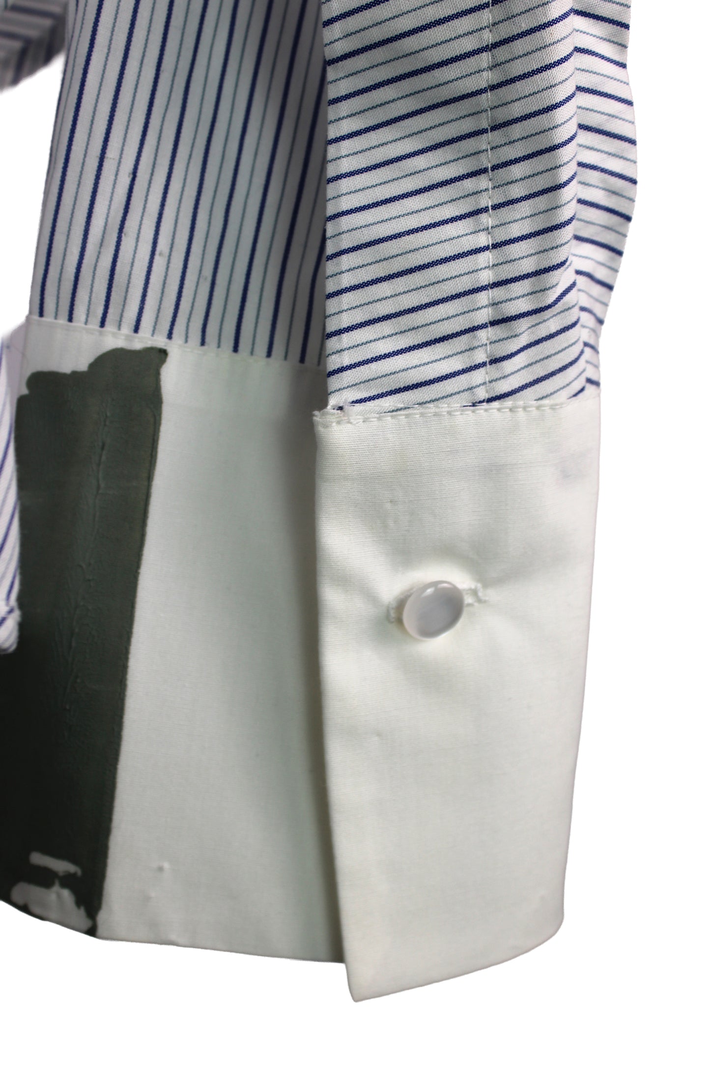 Blue Pinstripe Cotton Shirt with Grey Floral Print