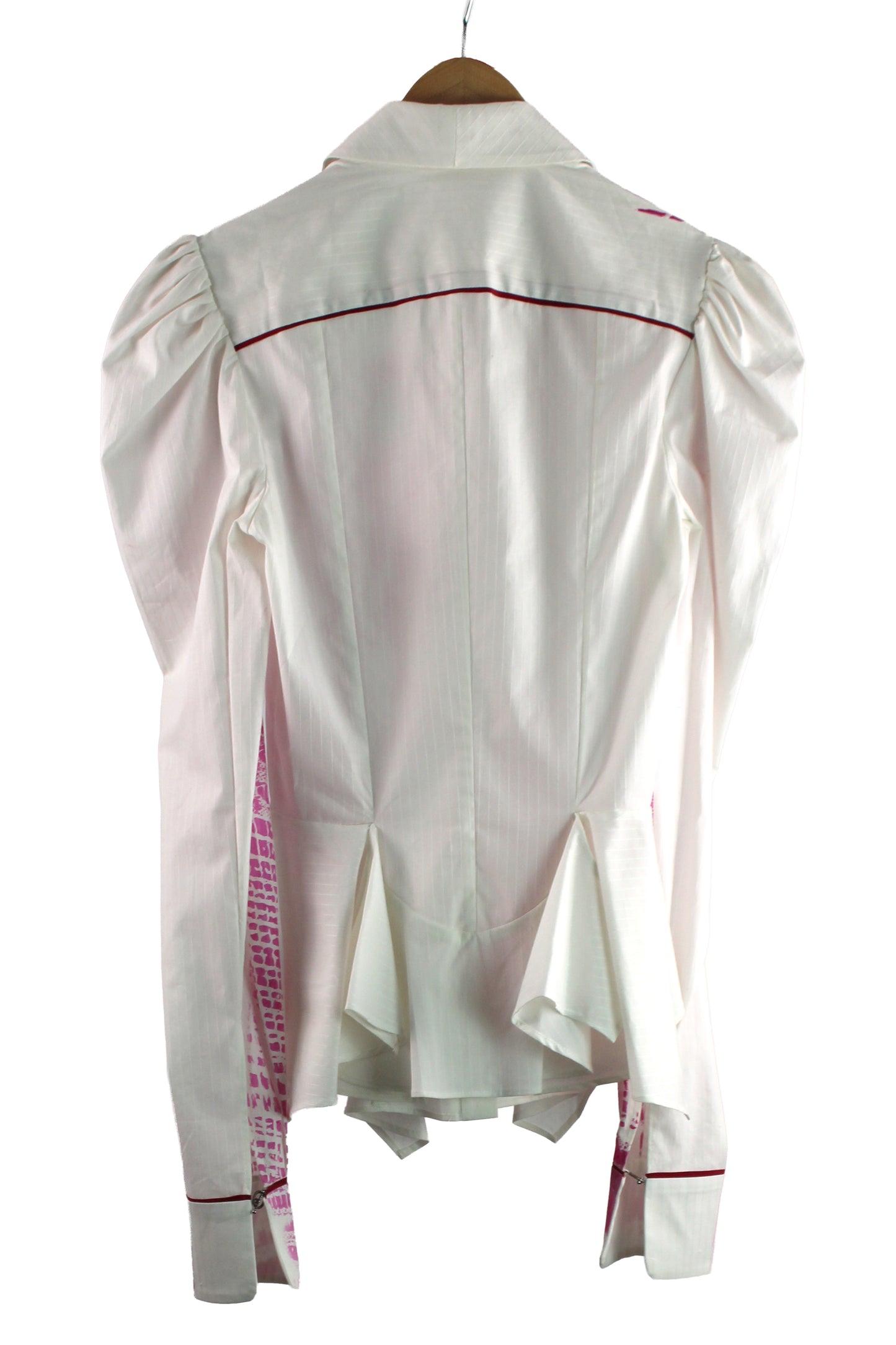 Long Sleeve White Cotton Blouse with Fuchsia  Floral Print