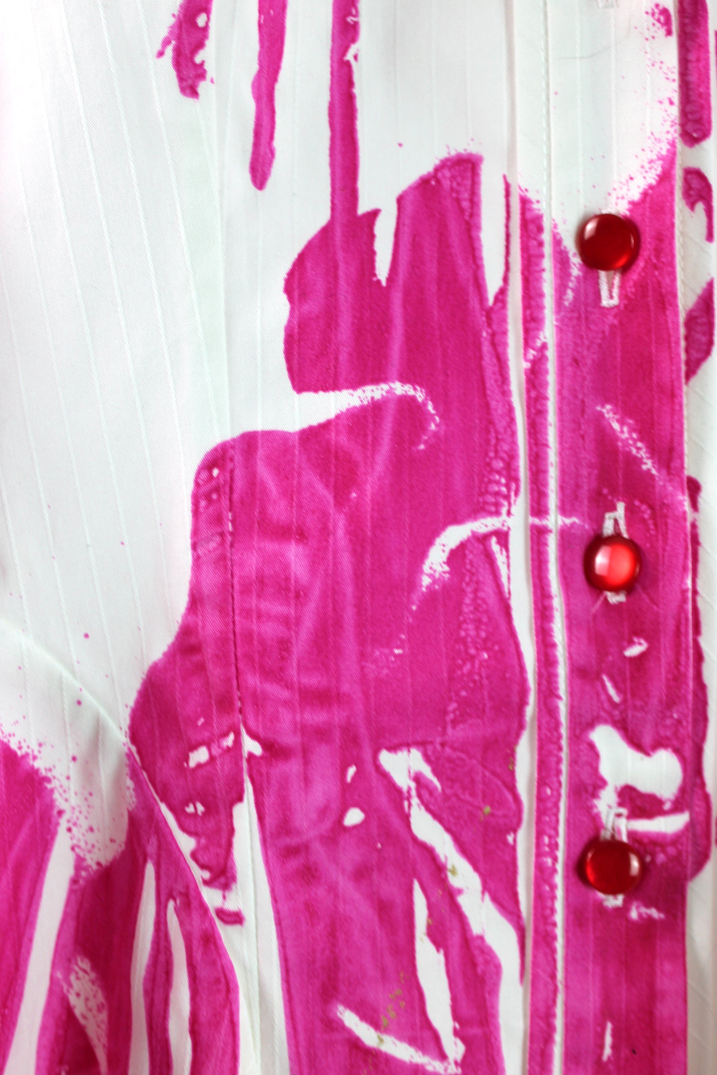 Long Sleeve White Cotton Blouse with Fuchsia  Floral Print