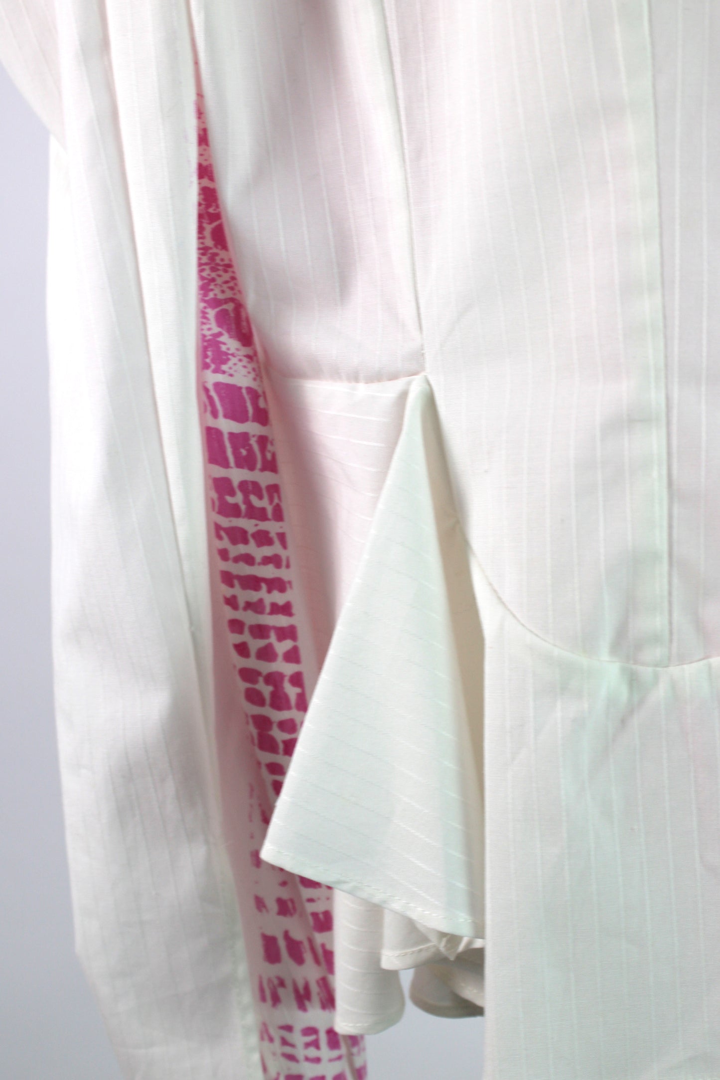 Long Sleeve White Cotton Blouse with Fuchsia  Floral Print