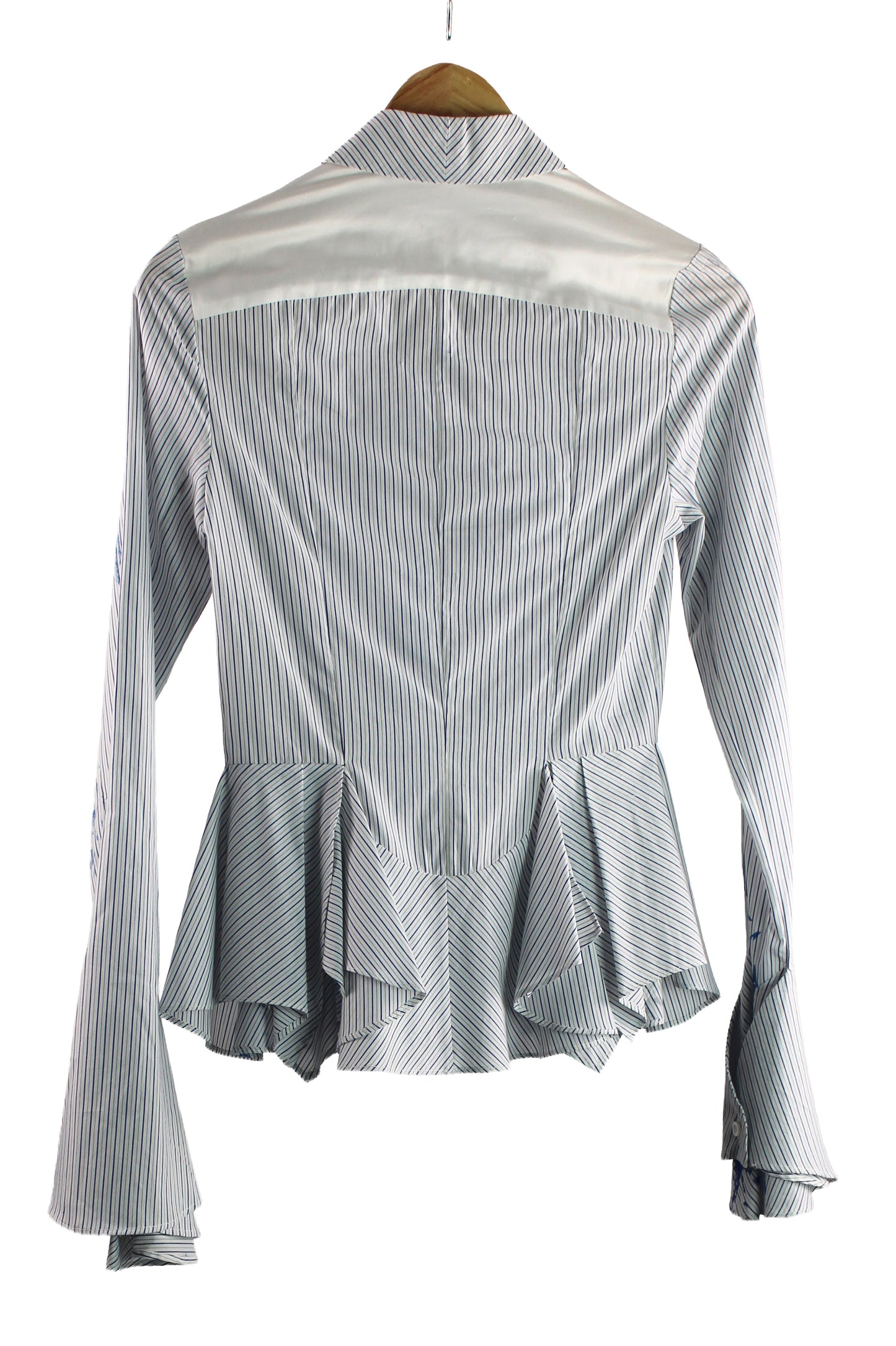 Long Sleeve Blue Pinstripe Cotton Shirt with Blue Floral Print