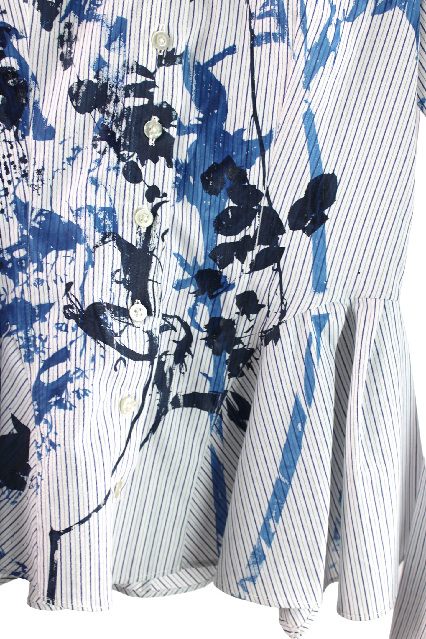 Long Sleeve Blue Pinstripe Cotton Shirt with Blue Floral Print