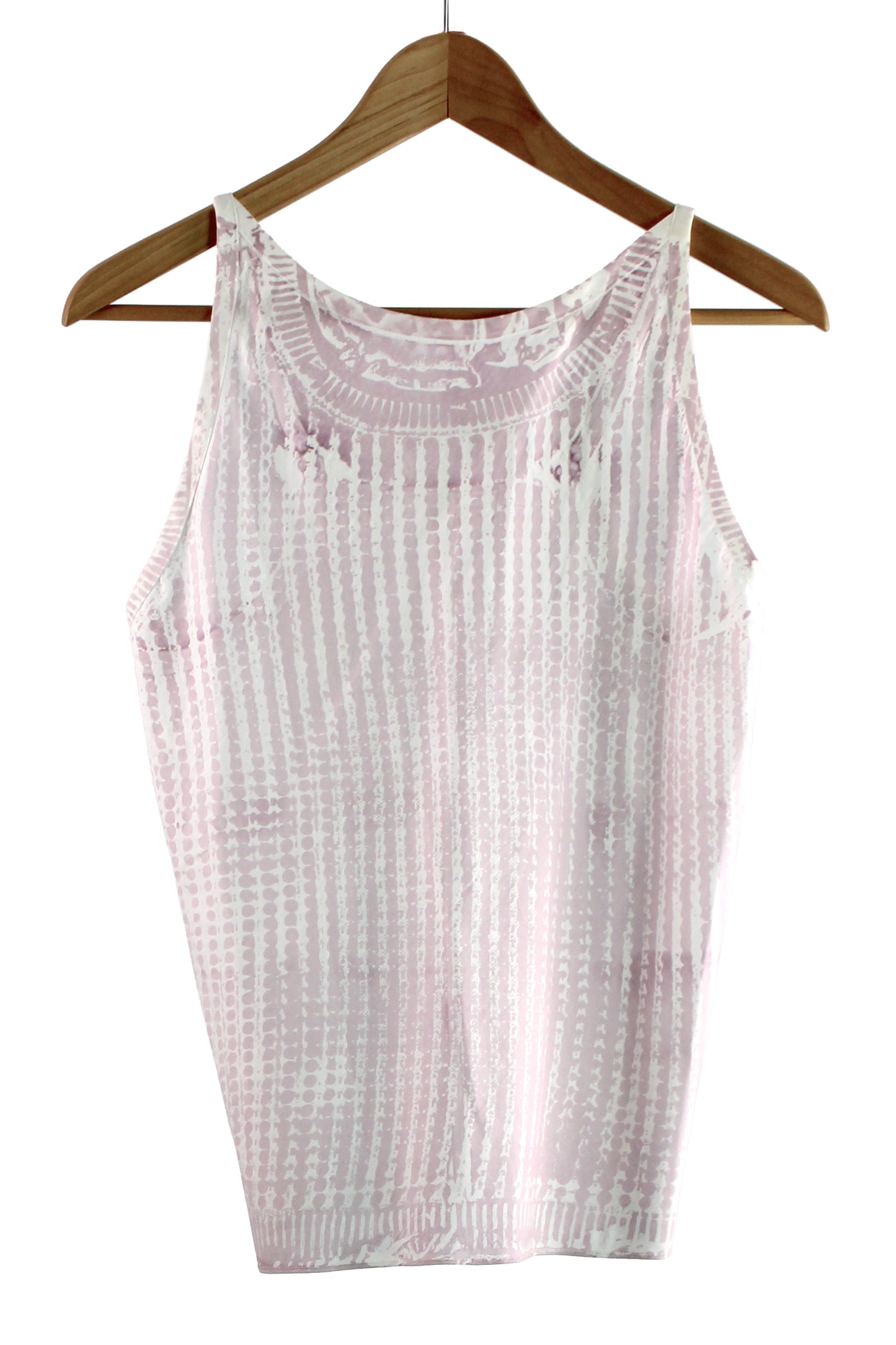 White Cotton Razor Back Top with Pink Print