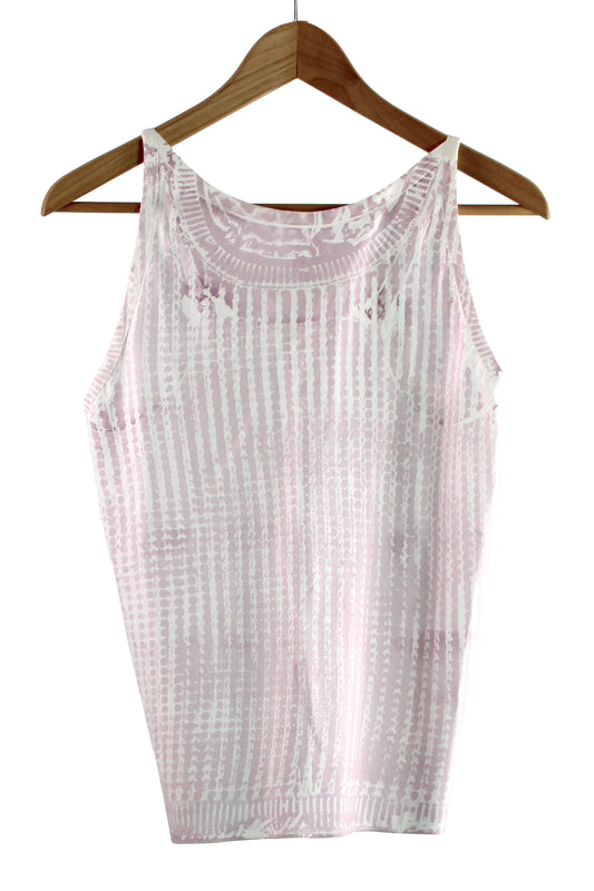 White Cotton Razor Back Top with Pink Print