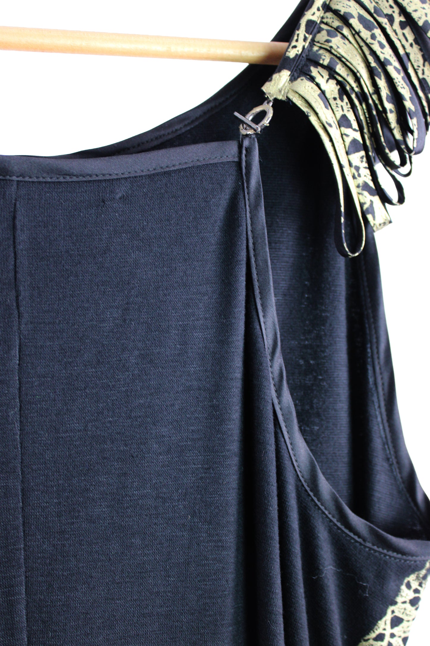 Black Cotton Razorback Top with Gold Lace Print