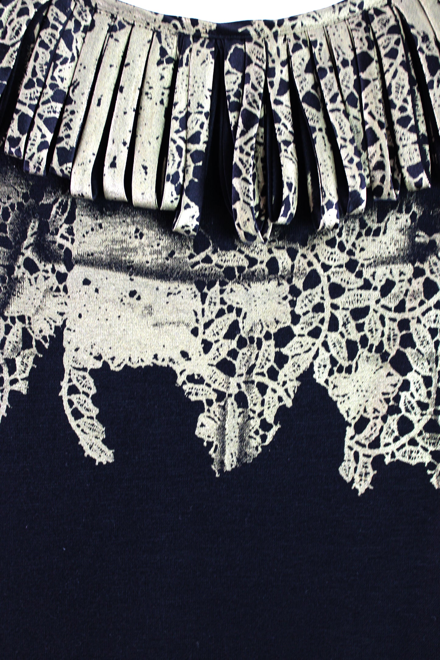Black Cotton Razorback Top with Gold Lace Print