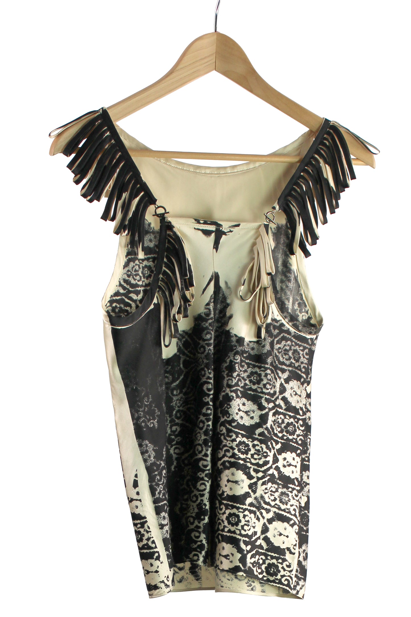 Champagne Silk Razorback with Black Lace print