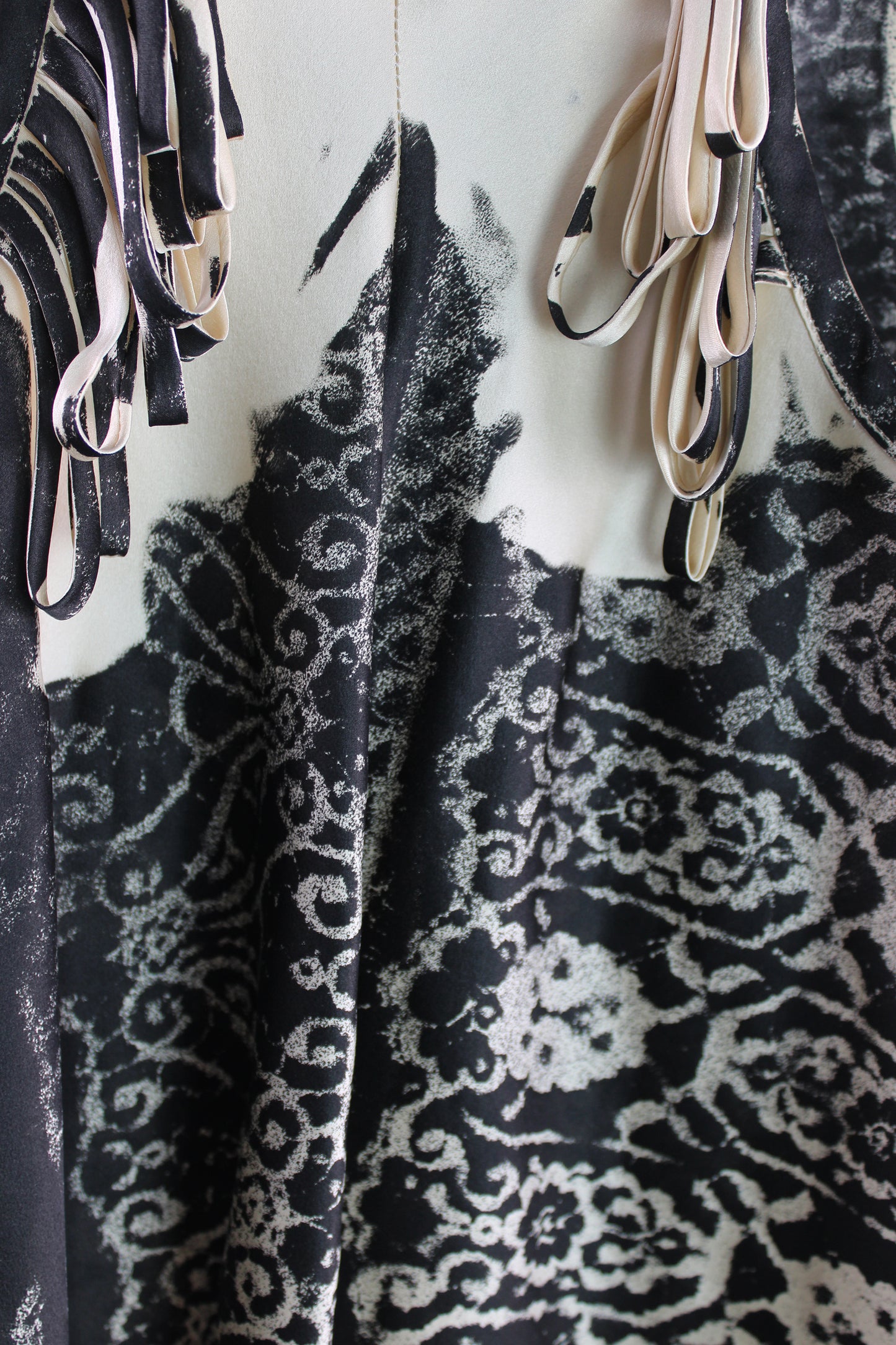 Champagne Silk Razorback with Black Lace print