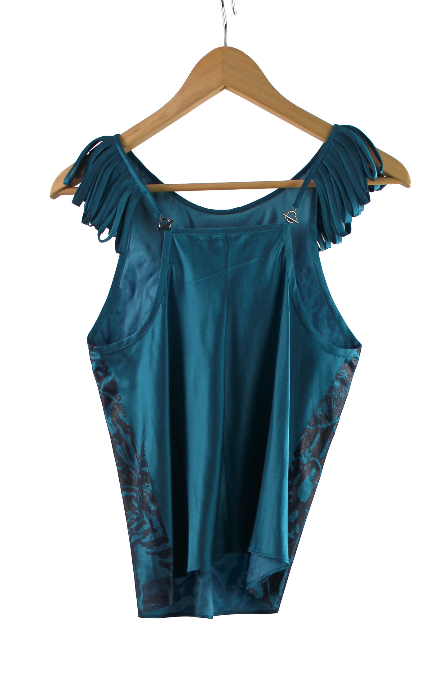 Deep Turquoise Silk Razorback with Navy Floral Print