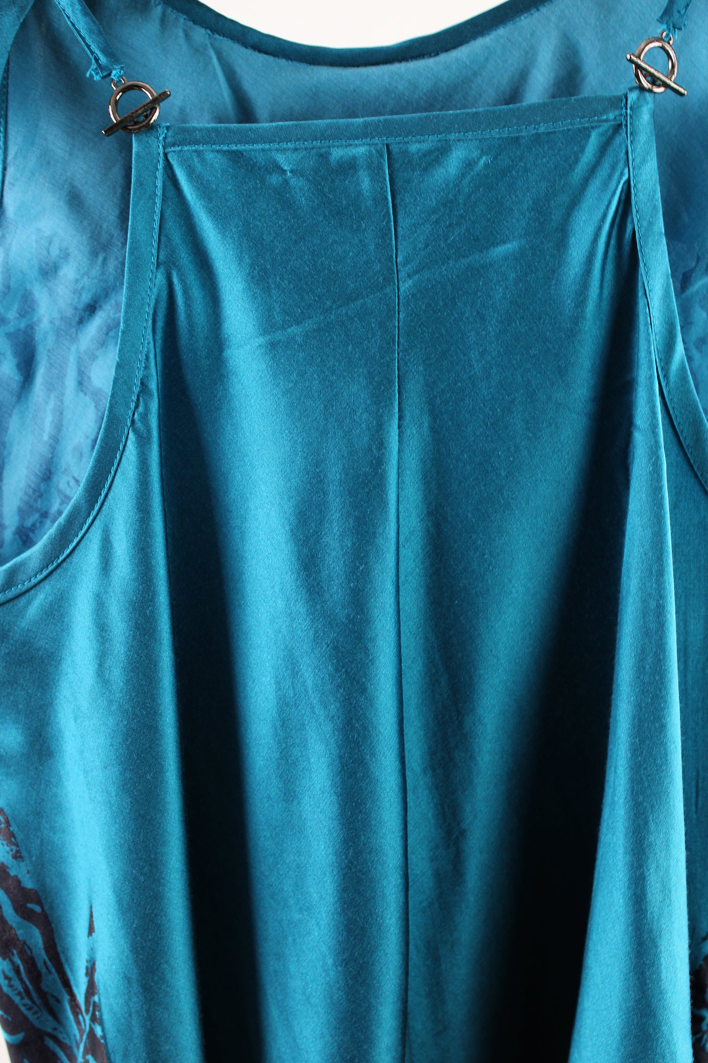 Deep Turquoise Silk Razorback with Navy Floral Print