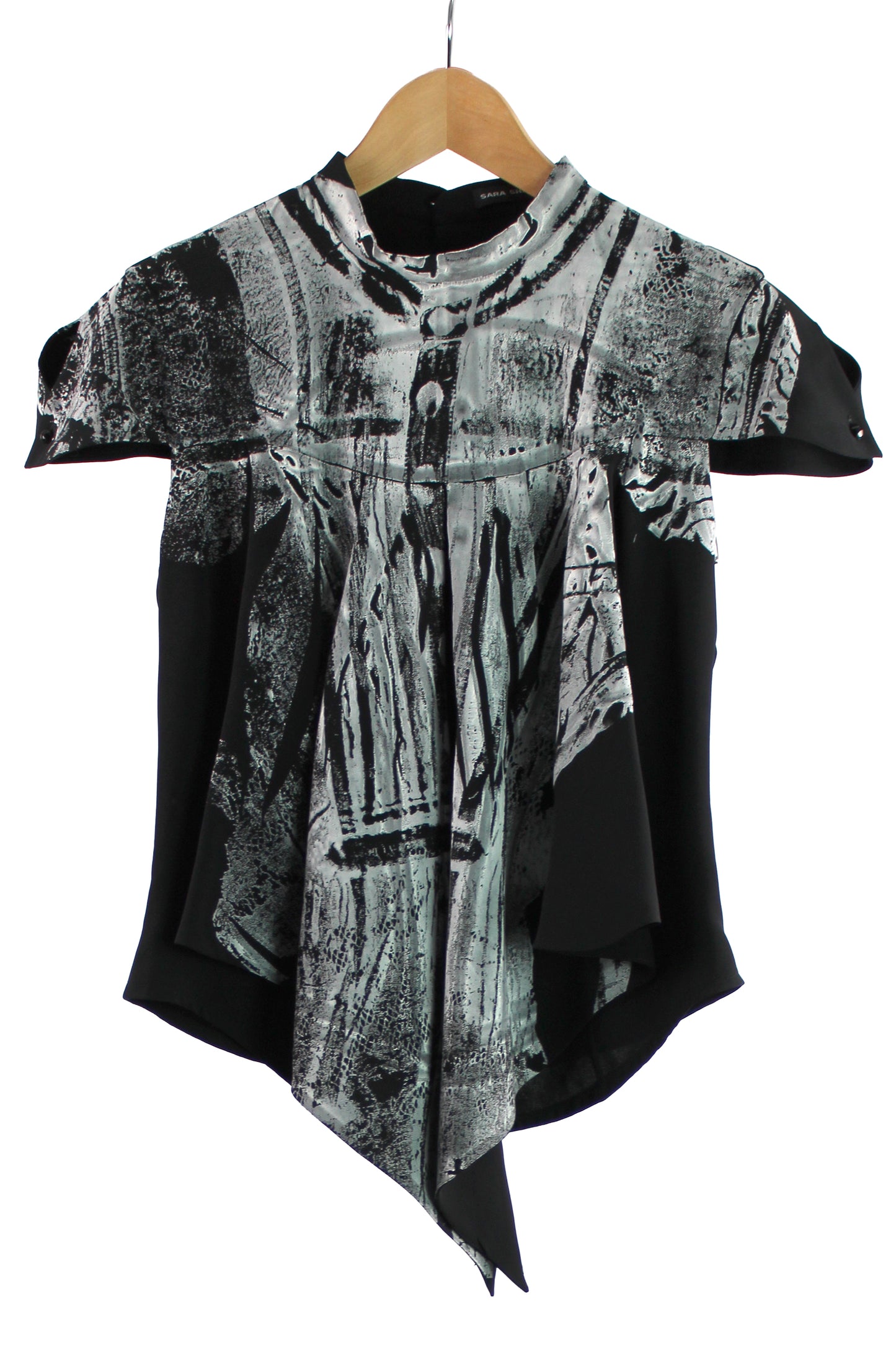 Black Silk Top with White Print