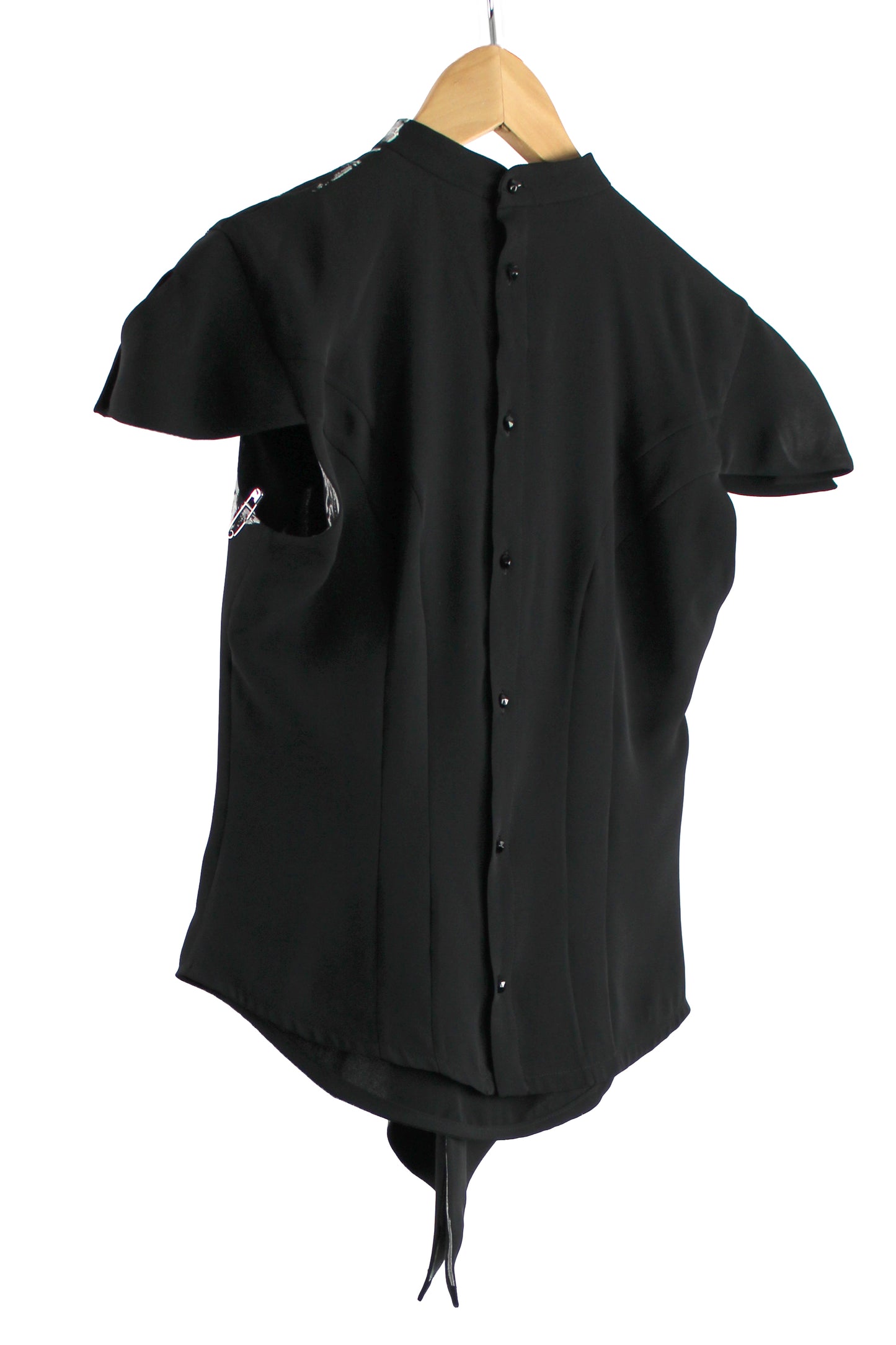 Black Silk Top with White Print