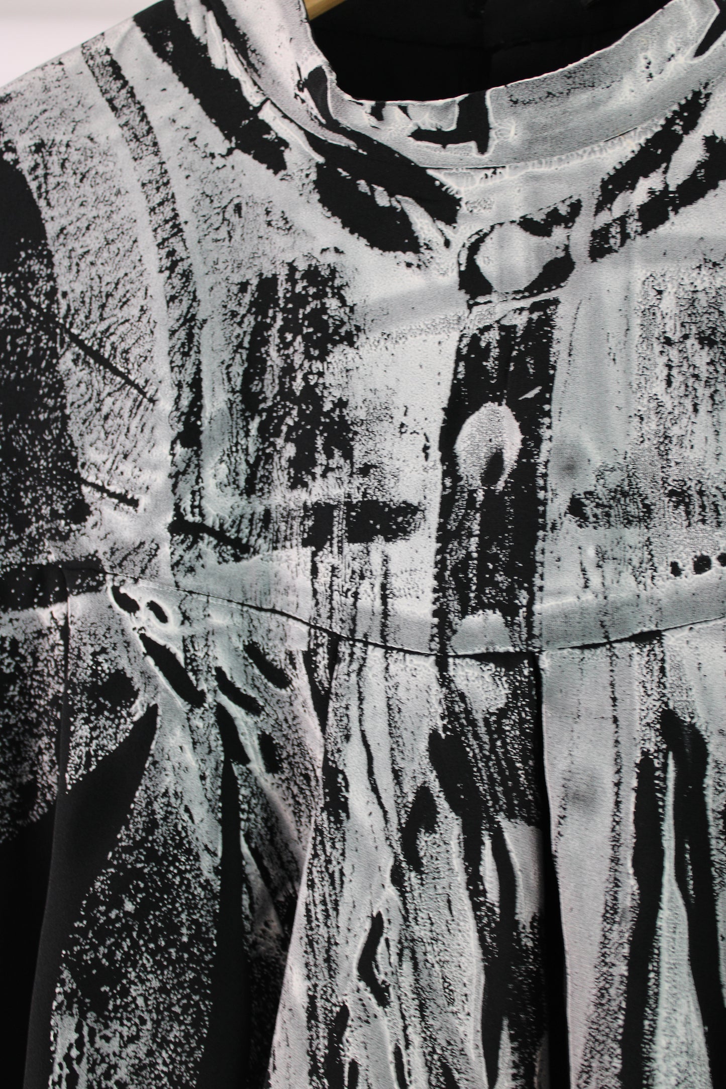 Black Silk Top with White Print