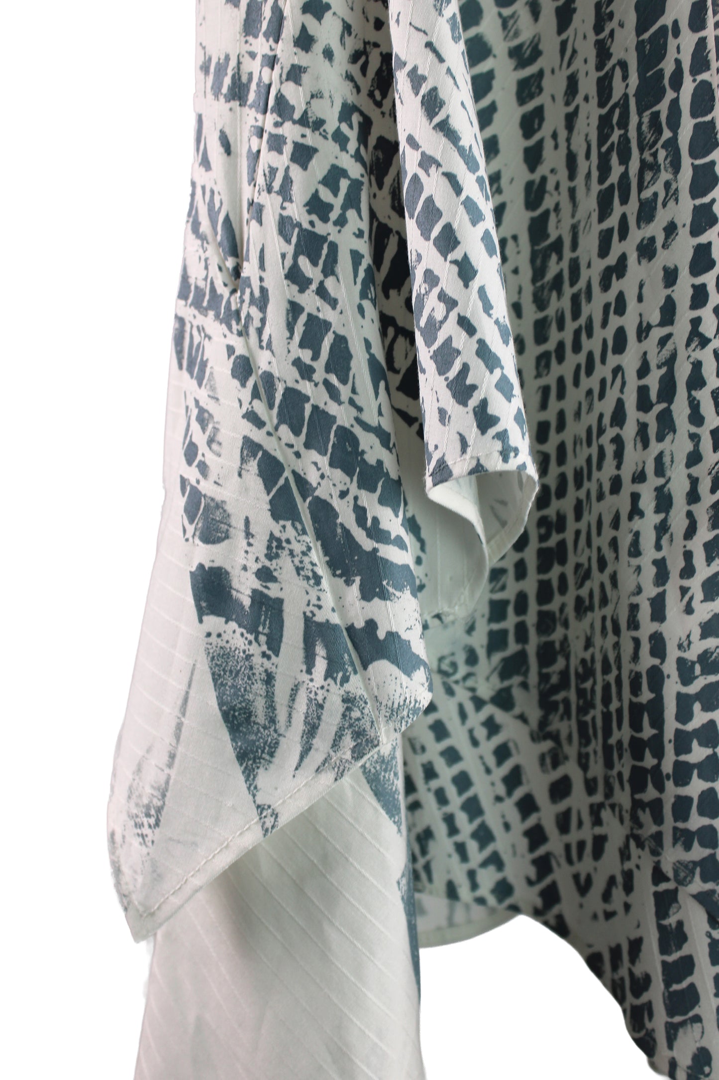 Sleeveless White Cotton Blouse with Greyblue Print