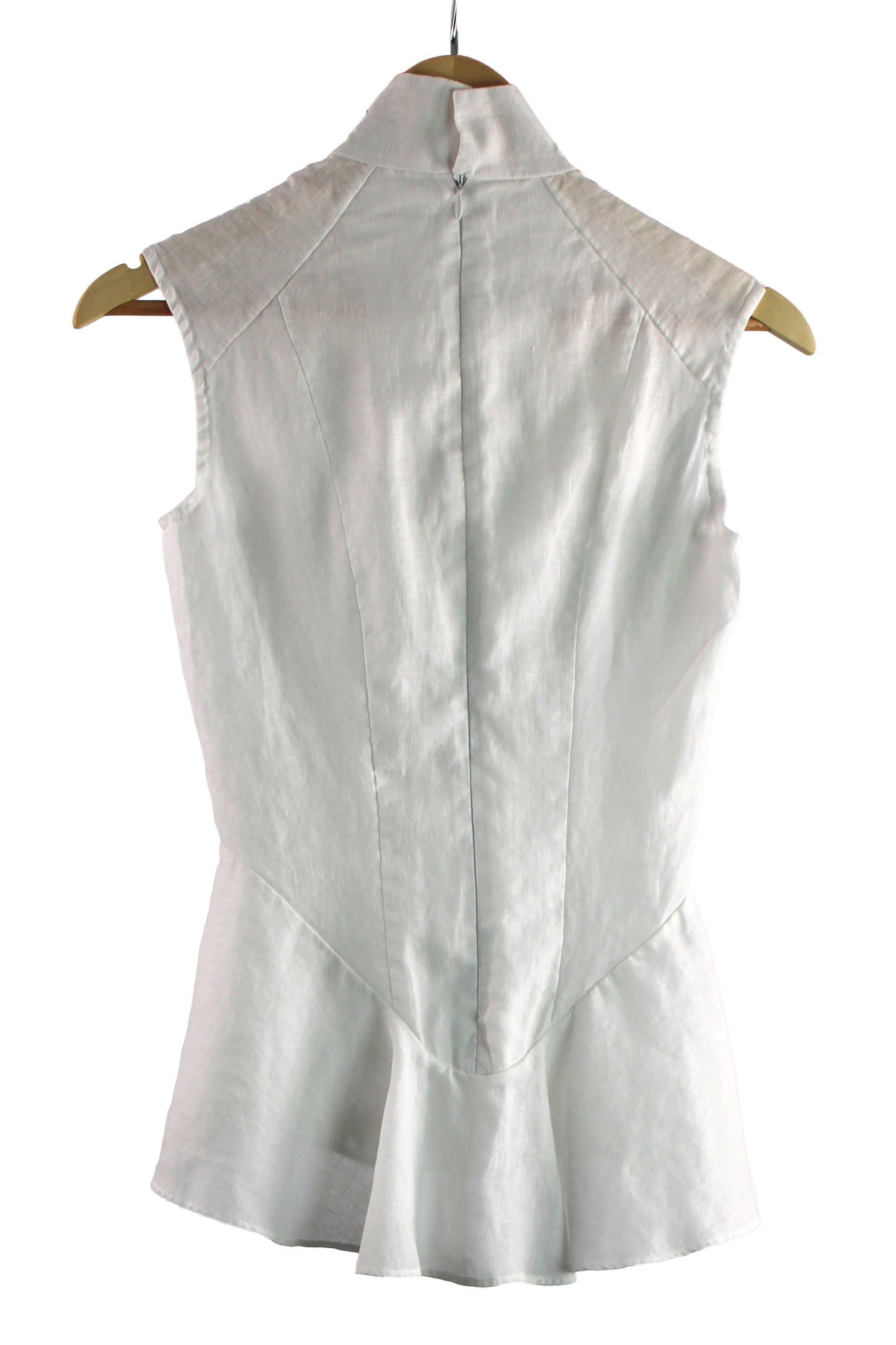 White Linen Sleeveless Top with White Print
