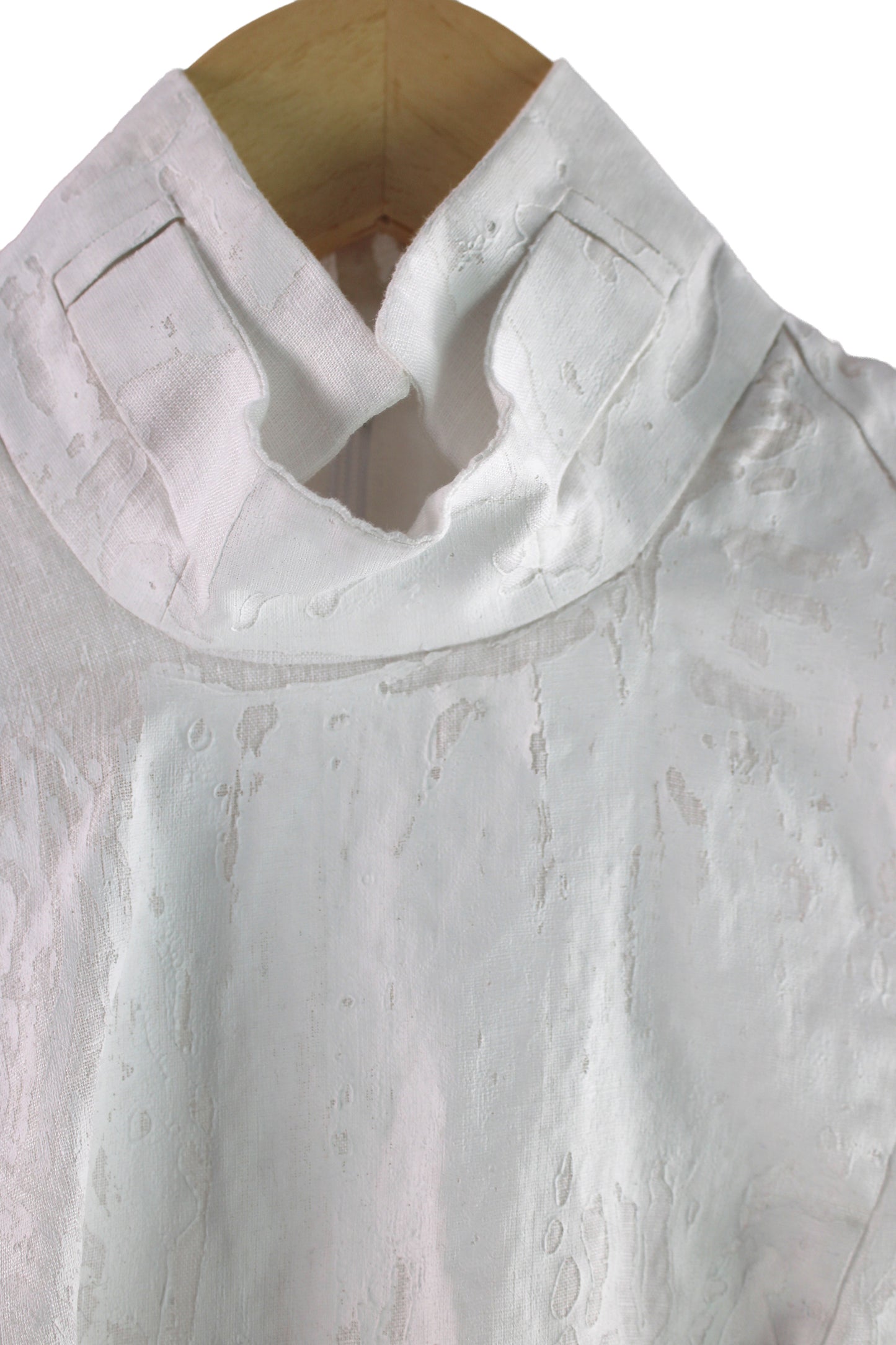 White Linen Sleeveless Top with White Print