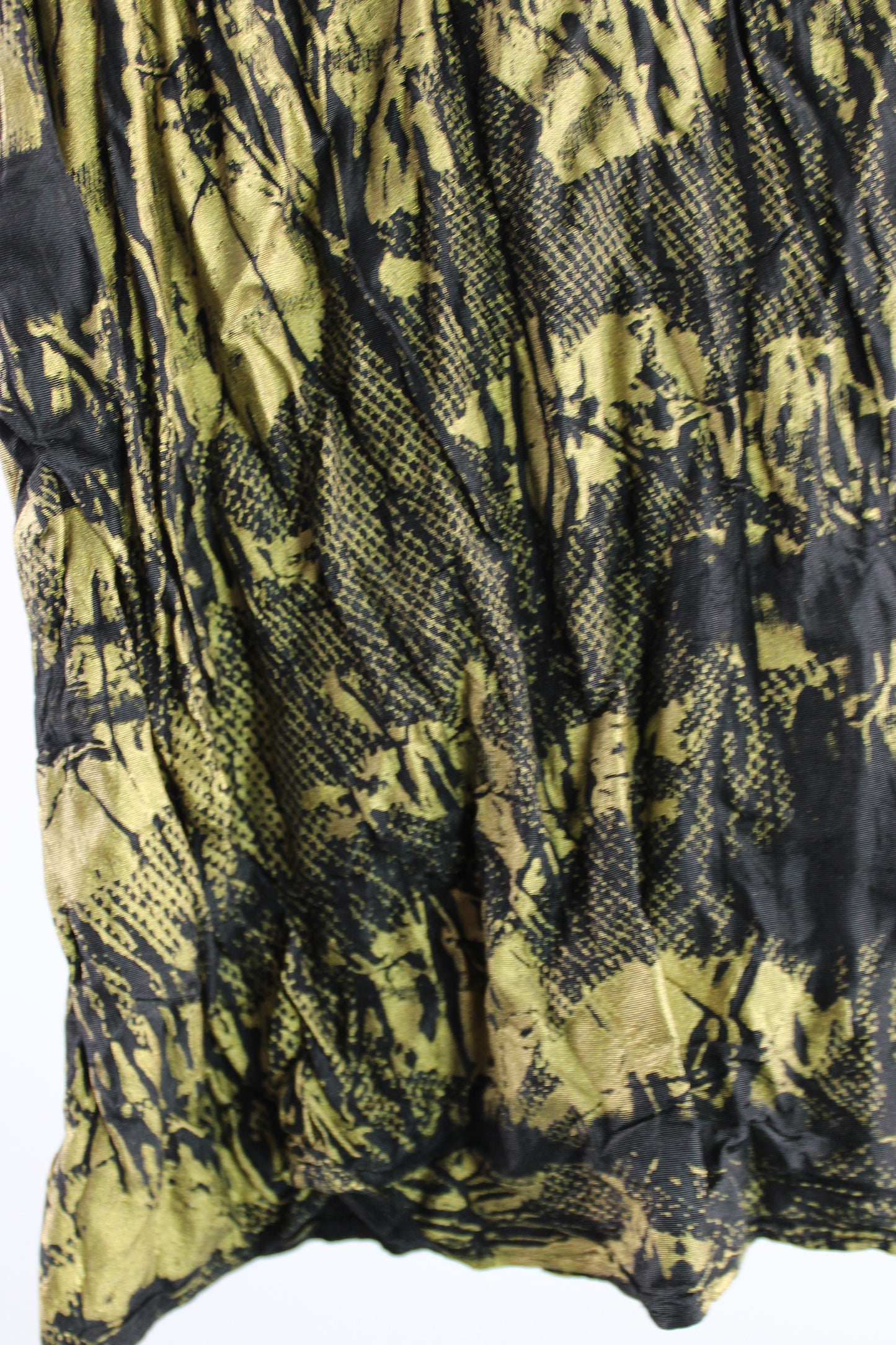 Black Crinkle Skirt with Gold Lace Print