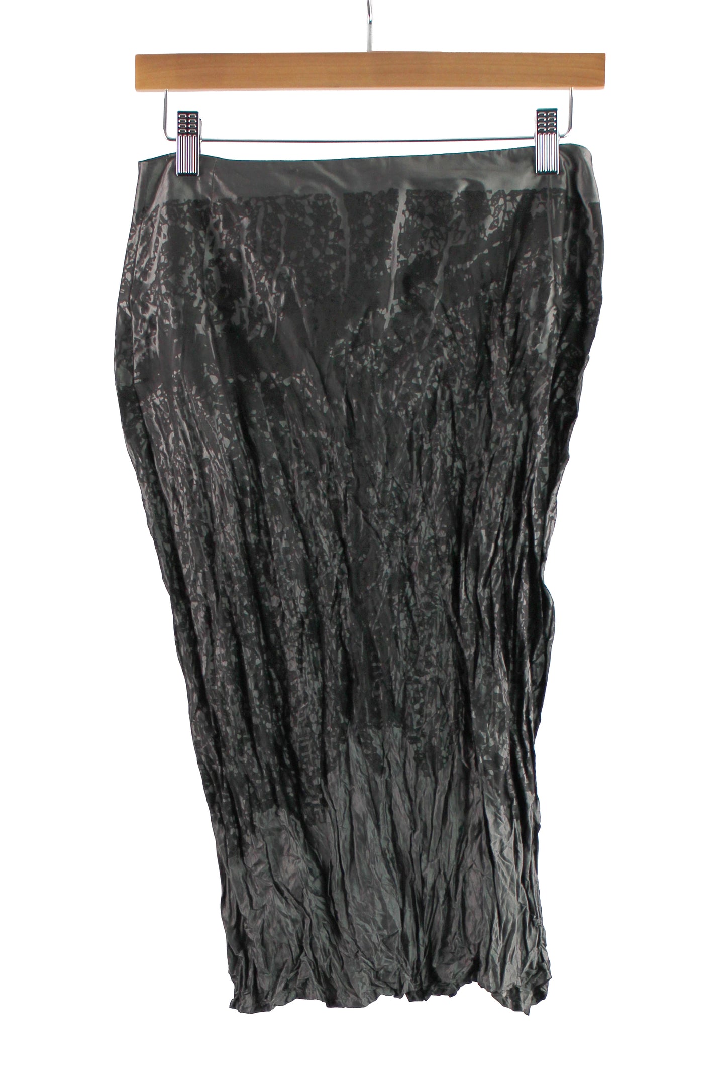 Grey Crinkle Skirt with Black Lace Print