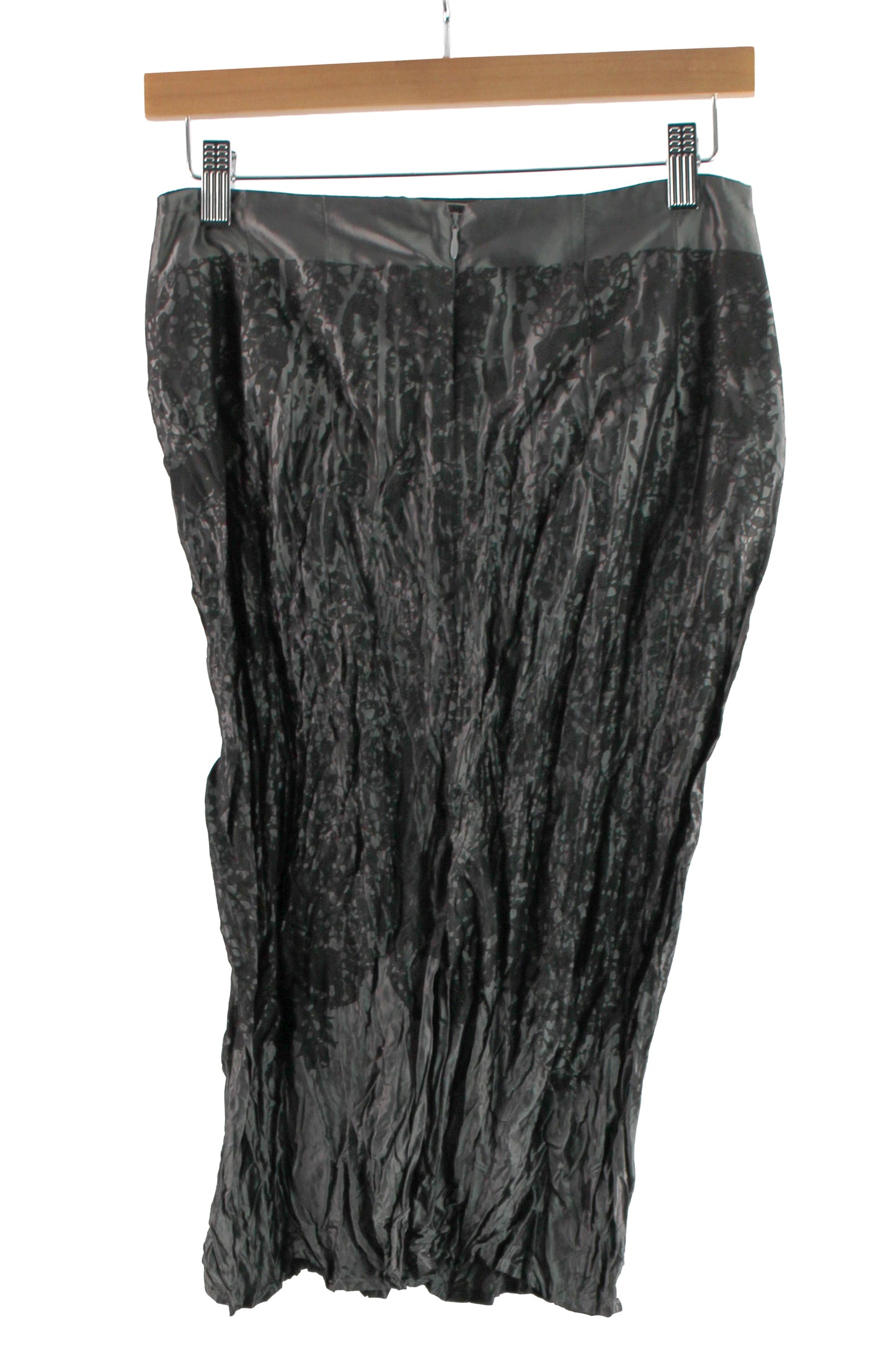Grey Crinkle Skirt with Black Lace Print