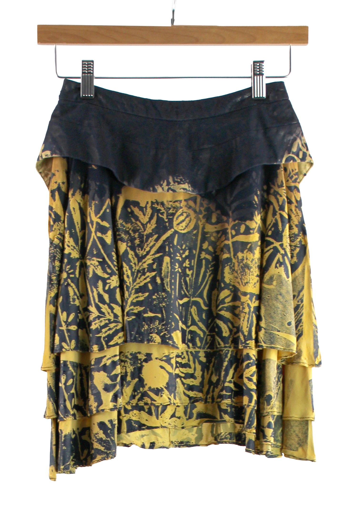 Navy Cotton Skirt Faded with Navy Floral Print