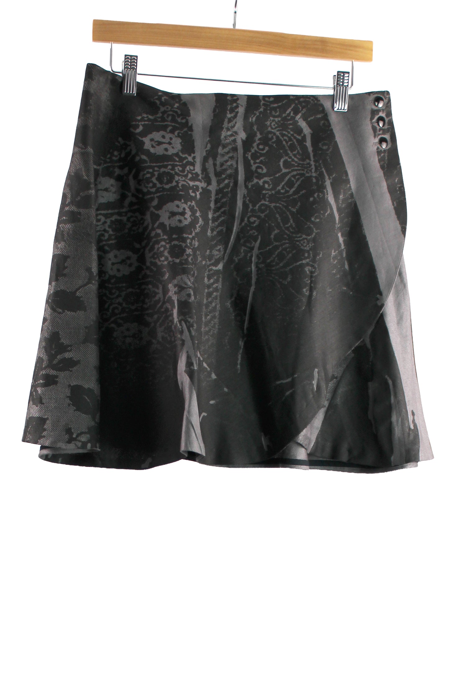 Grey Bamboo Wrap Skirt with Black Lace Print