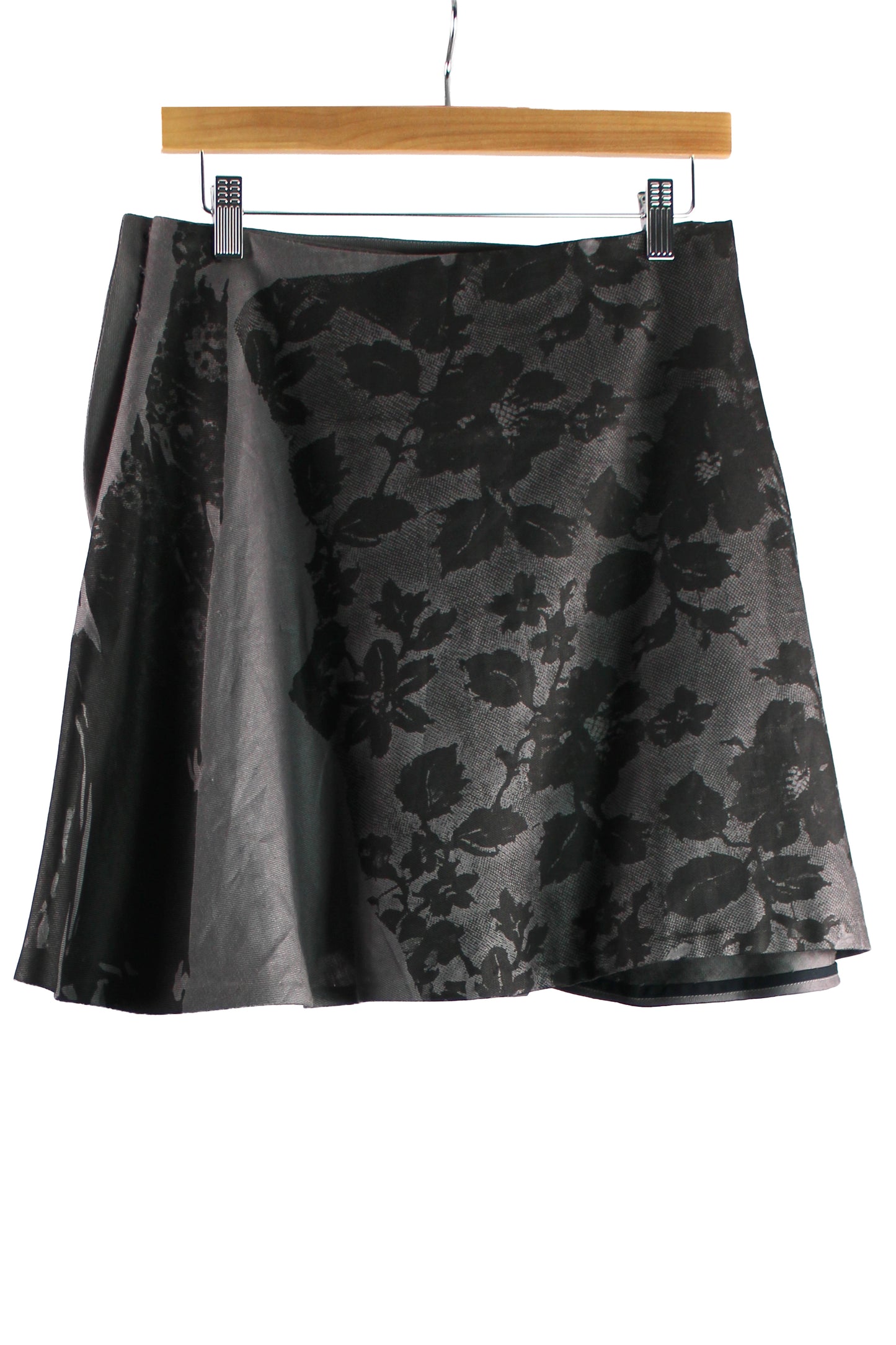 Grey Bamboo Wrap Skirt with Black Lace Print