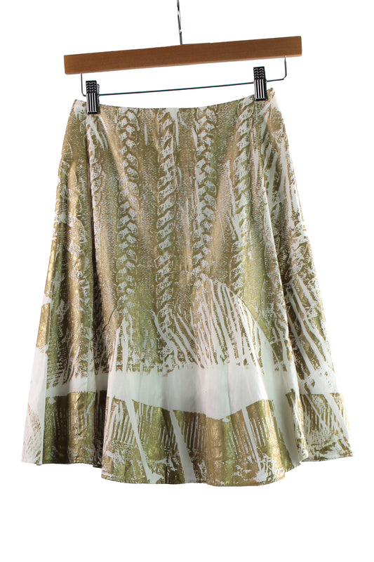 White Cotton Skirt with Champagne Print