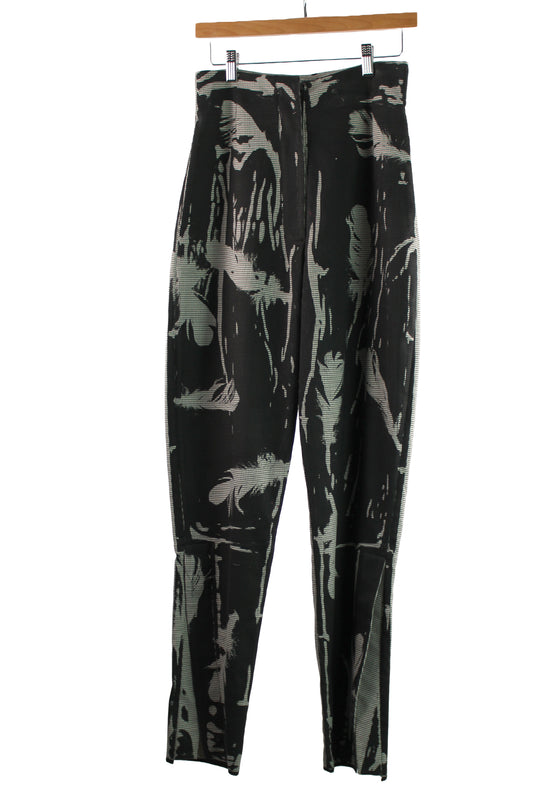Back and White Houndstooth Wool Pant with Black Print