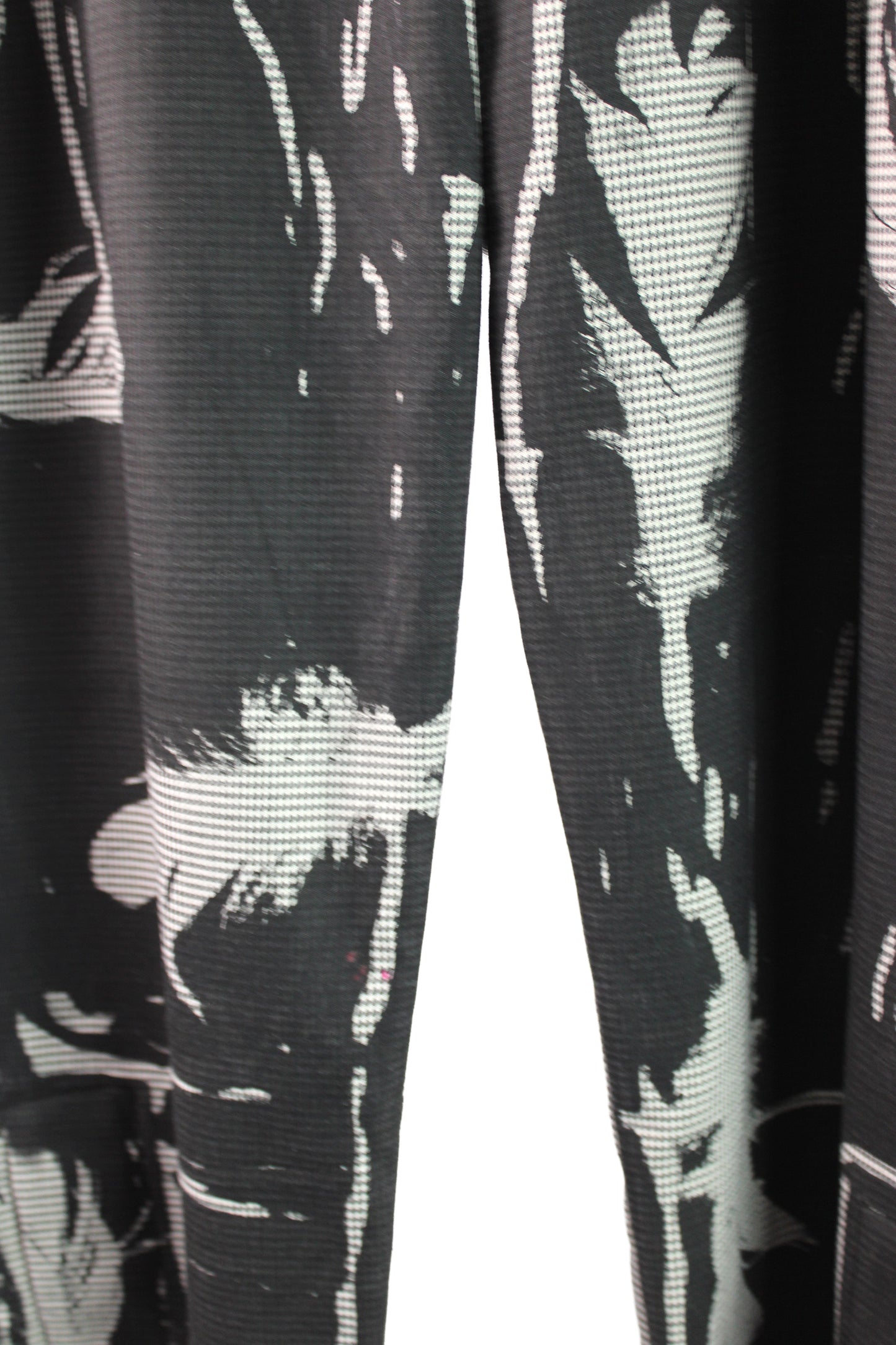 Back and White Houndstooth Wool Pant with Black Print