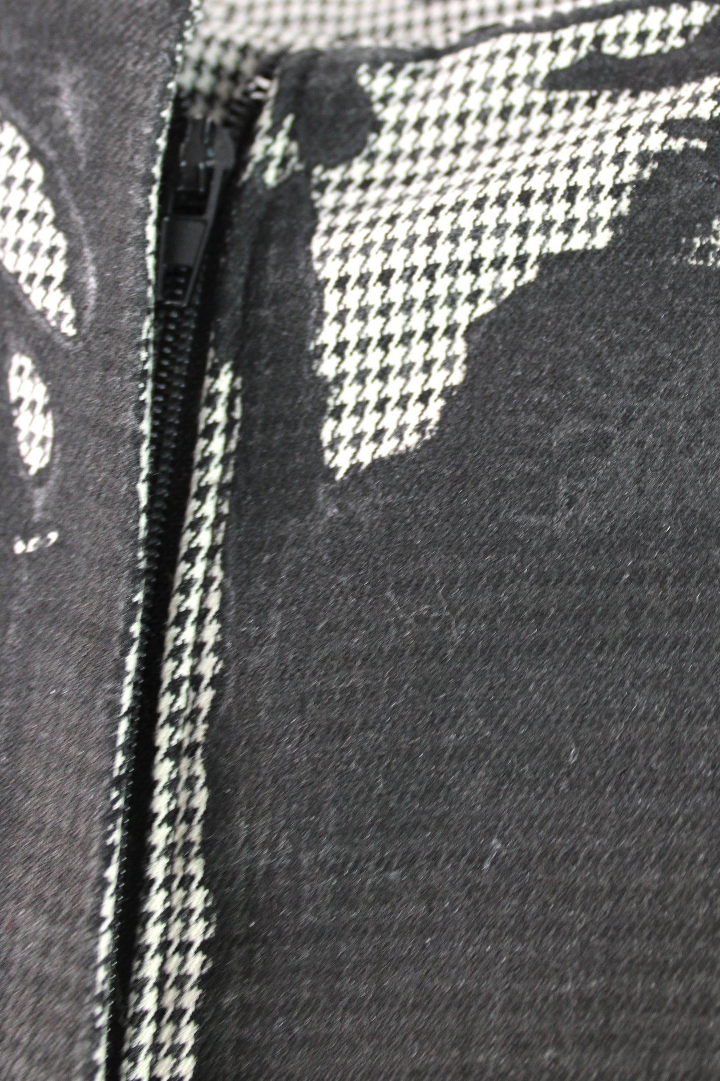 Back and White Houndstooth Wool Pant with Black Print