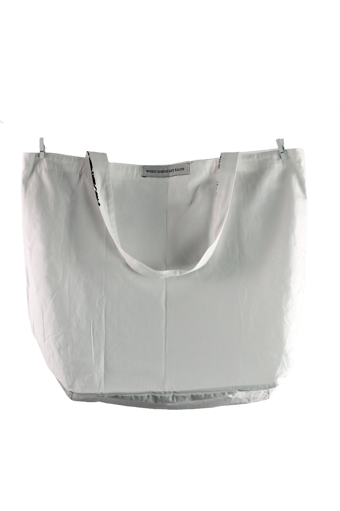 White Cotton Tote with Black Mask Print
