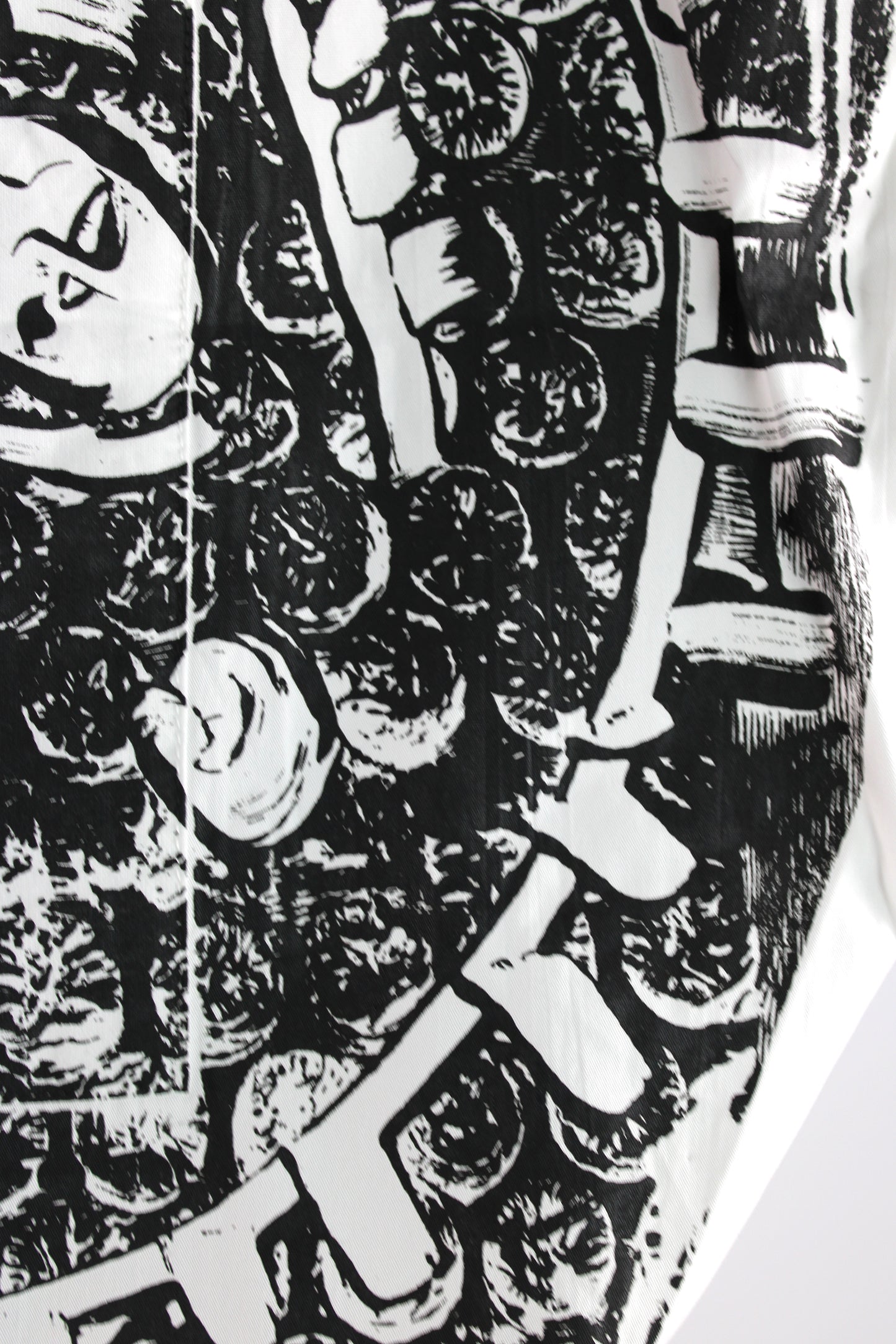 White Cotton Tote with Black Mask Print