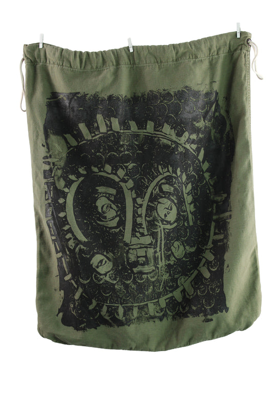 Green Army Laundry Bag with Black Mask Print