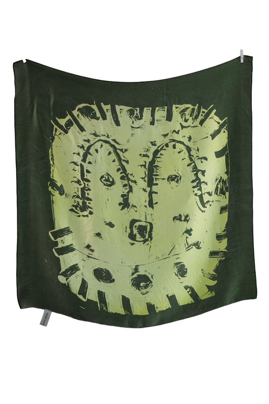 Green Silk Scarf with Mask Motif