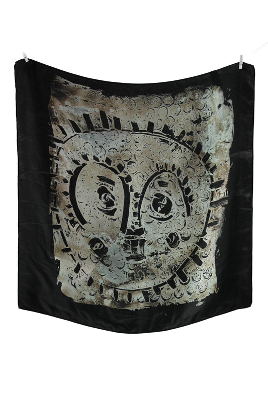 Black Silk Scarf with Mask Design