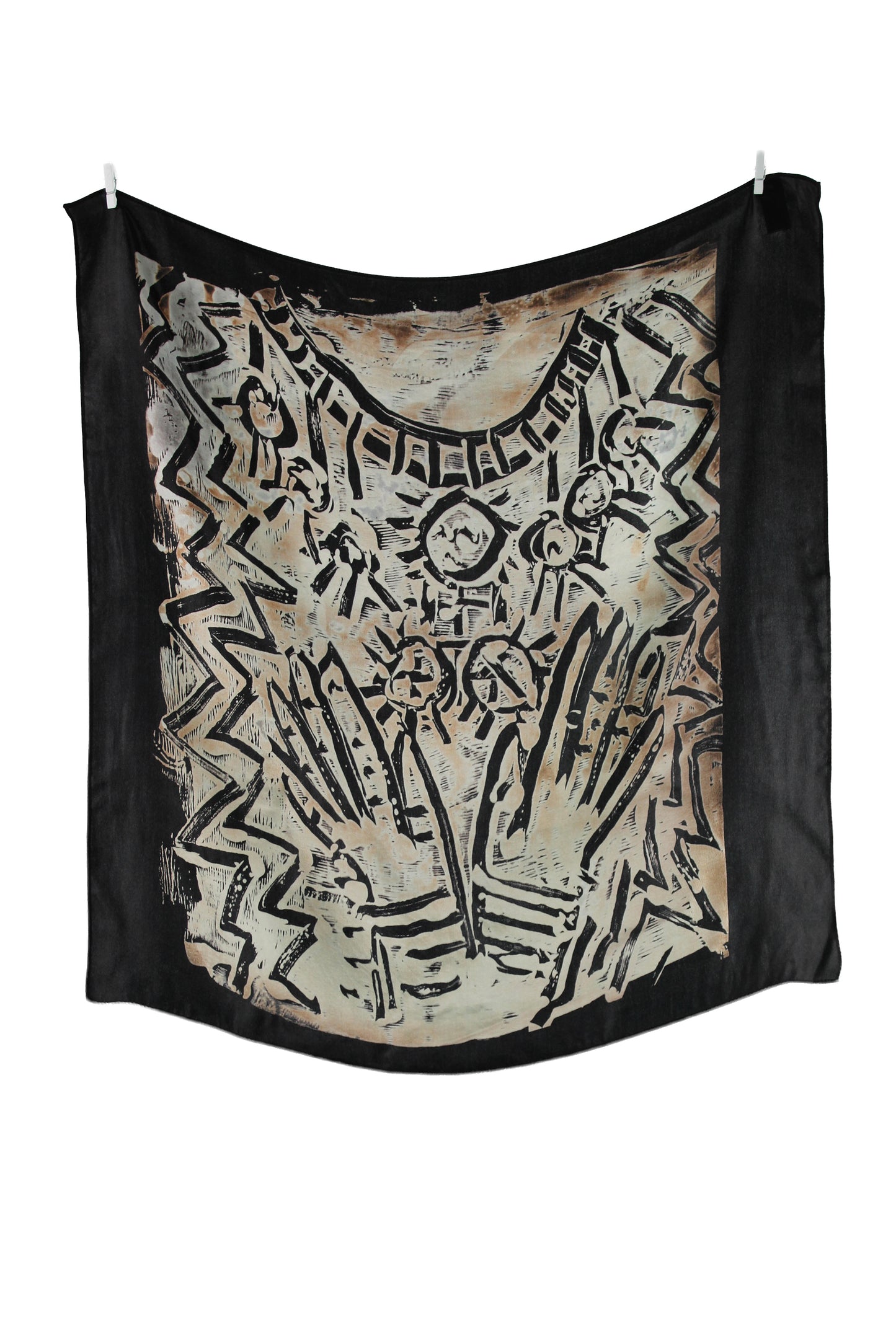 Black Silk Scarf with Hands Graphic