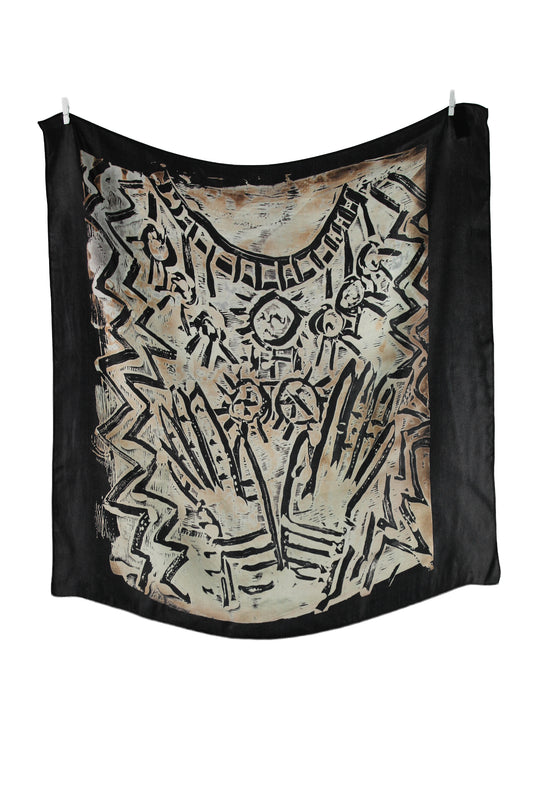 Black Silk Scarf with Hands Graphic