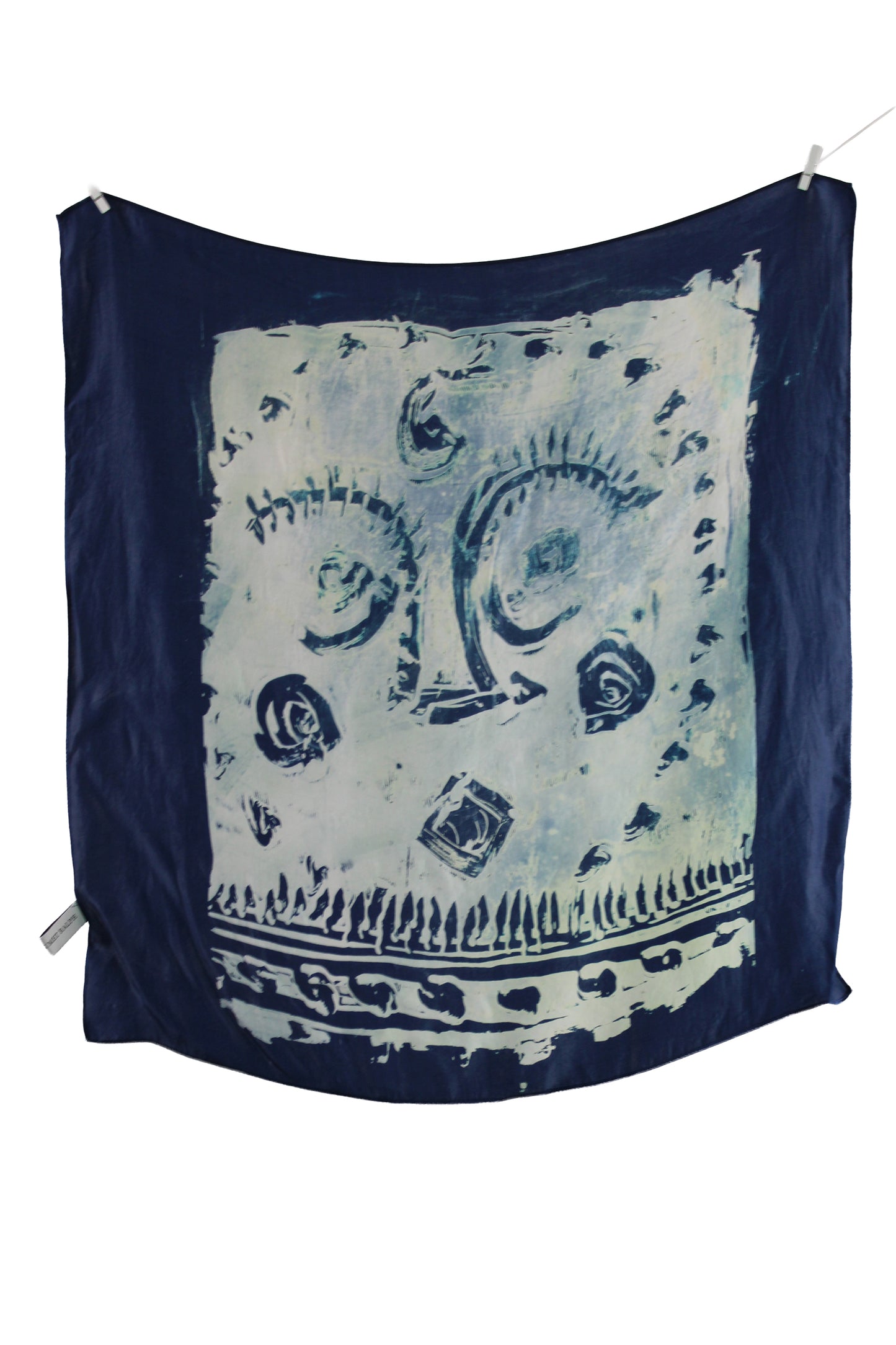 Blue Silk Scarf with Mask Design