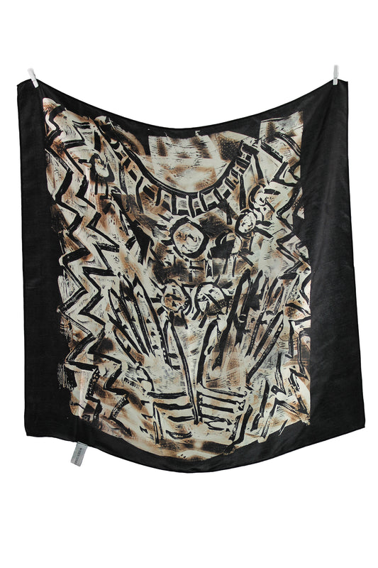 Black Silk Scarf with Hands Design